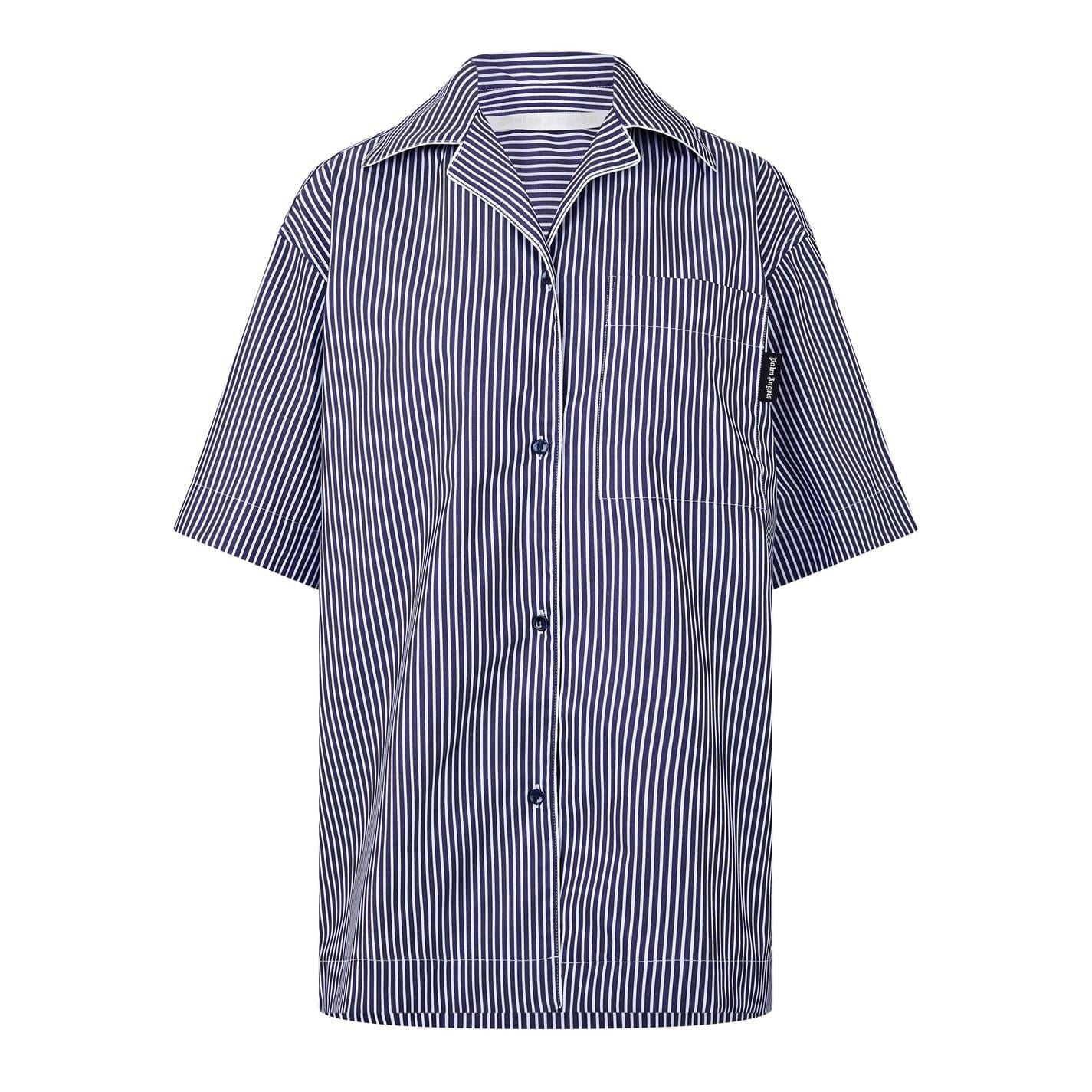 Palm Angels Curve Logo Print Striped Regular Fit Shirt