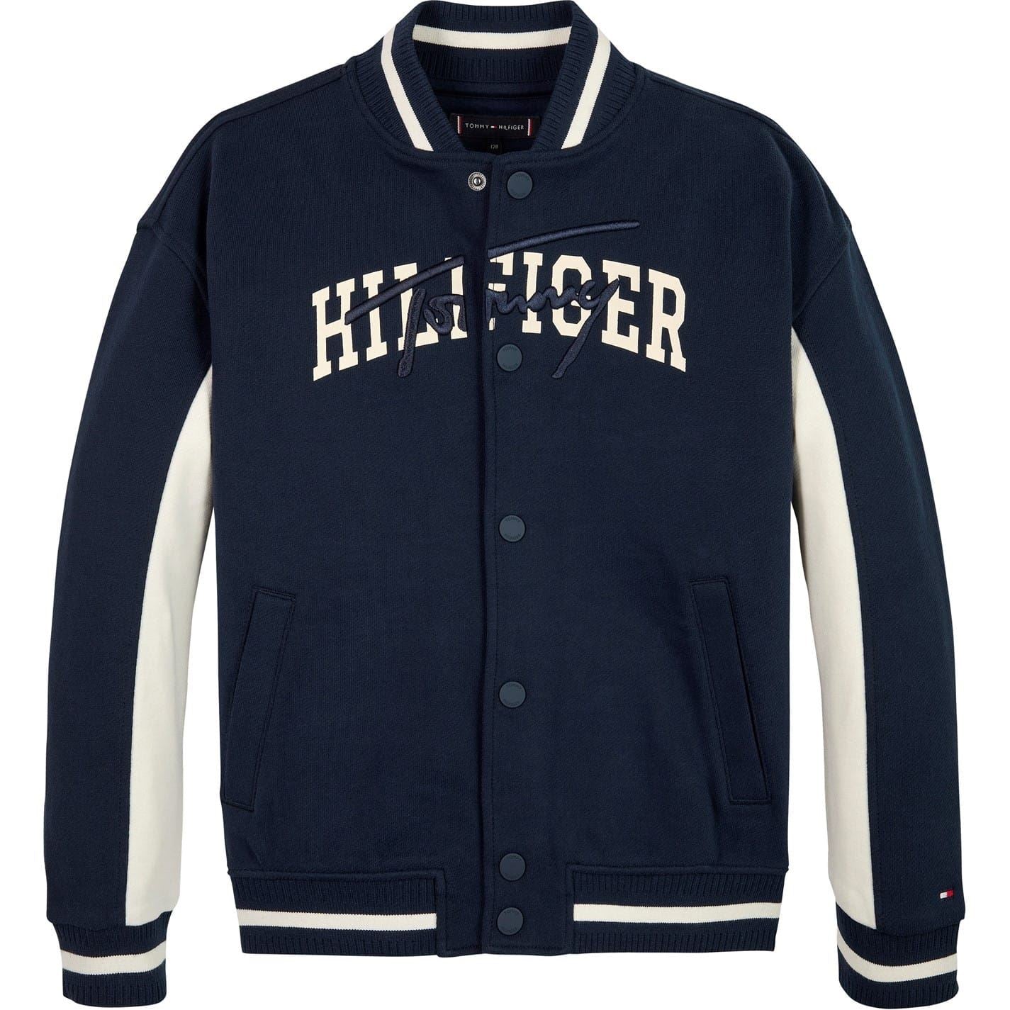 Tommy Hilfiger Script Embroidered Snap Button Ribbed Cuff Bomber Jacket
