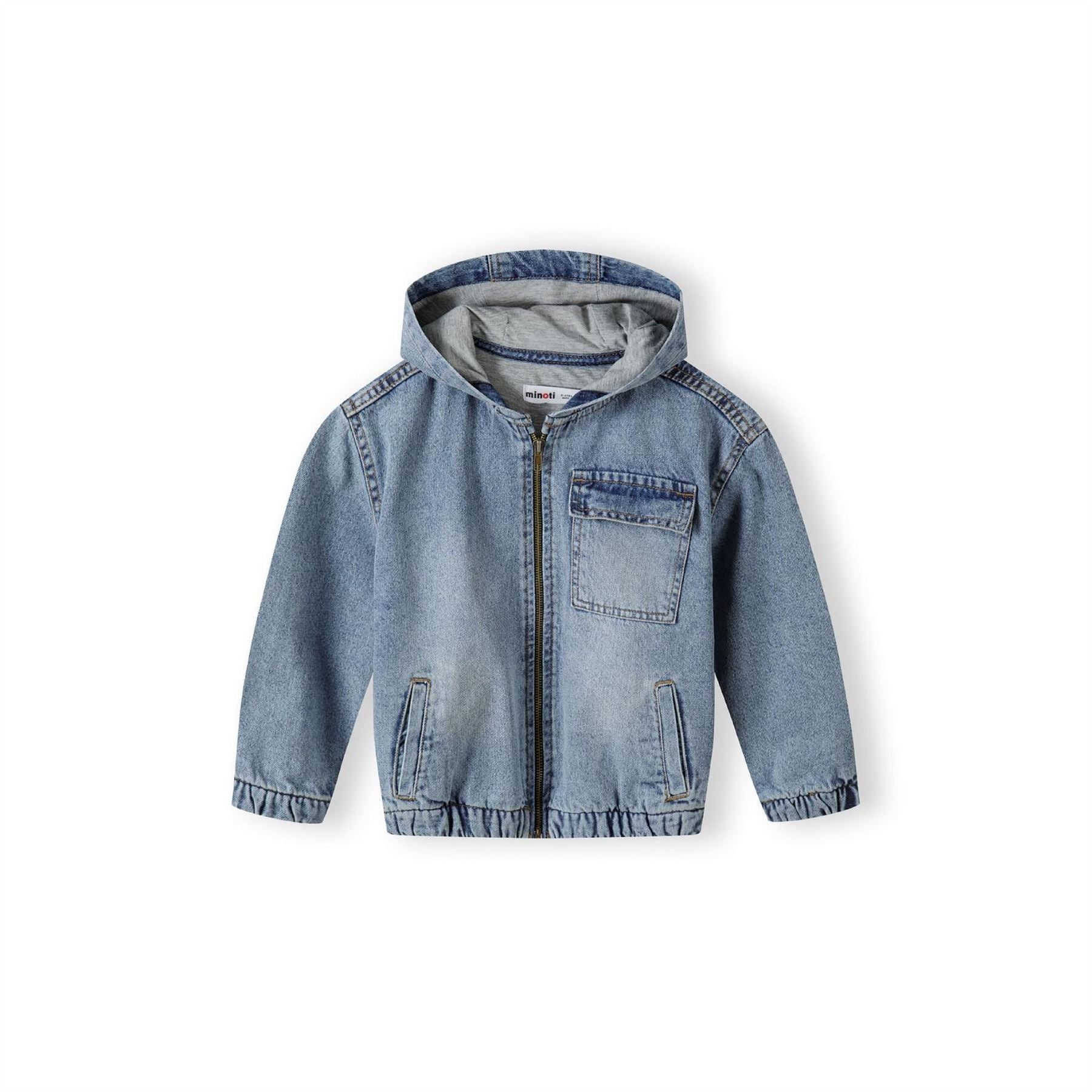 Minoti Boys Denim Jacket With Fixed Hood Zip Fastening Navy