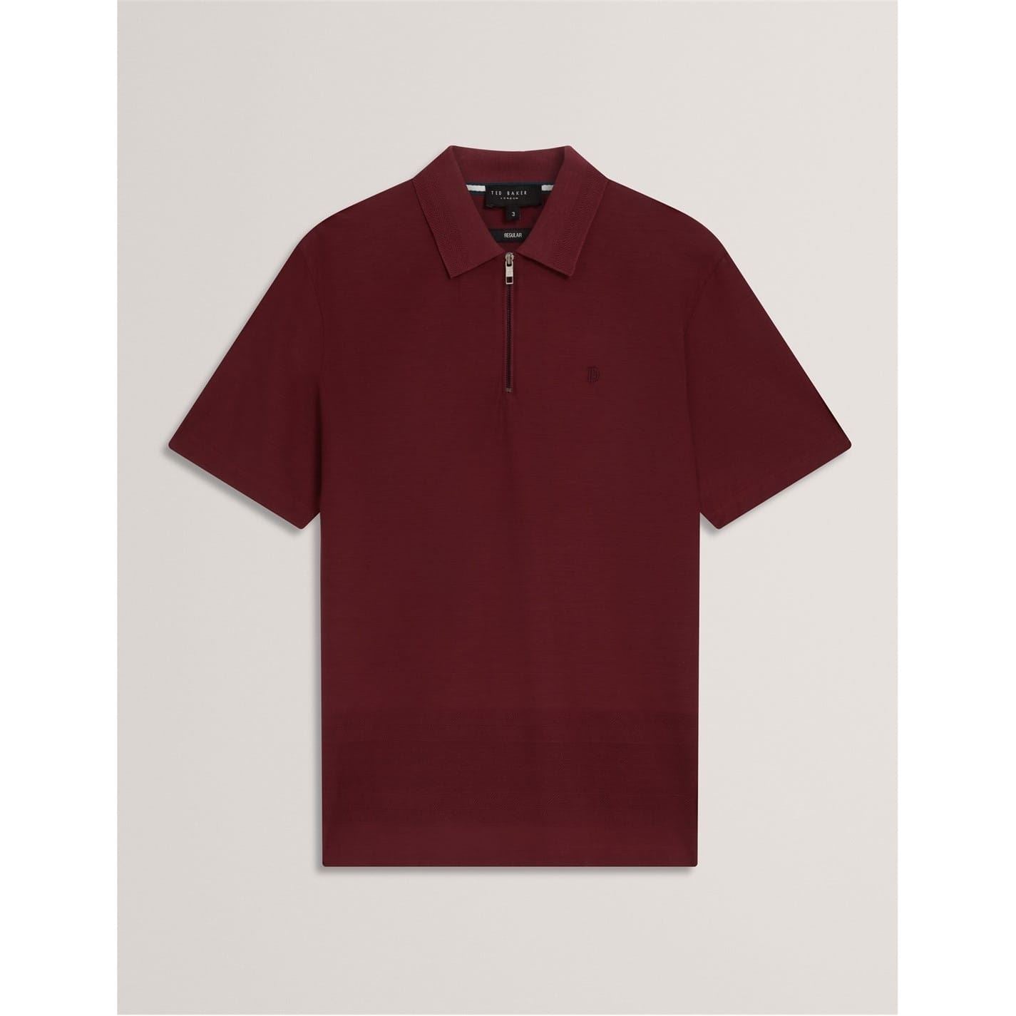 Ted Baker Textured Zip Neck Collared Short Sleeve Polo Shirt