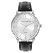 French Connection Connection Silver Case Round Shape Black Strap Quartz Watch