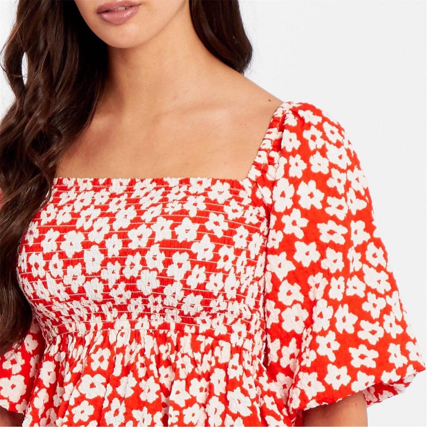 Be You Waffle Square Neck Short Sleeve Blouse