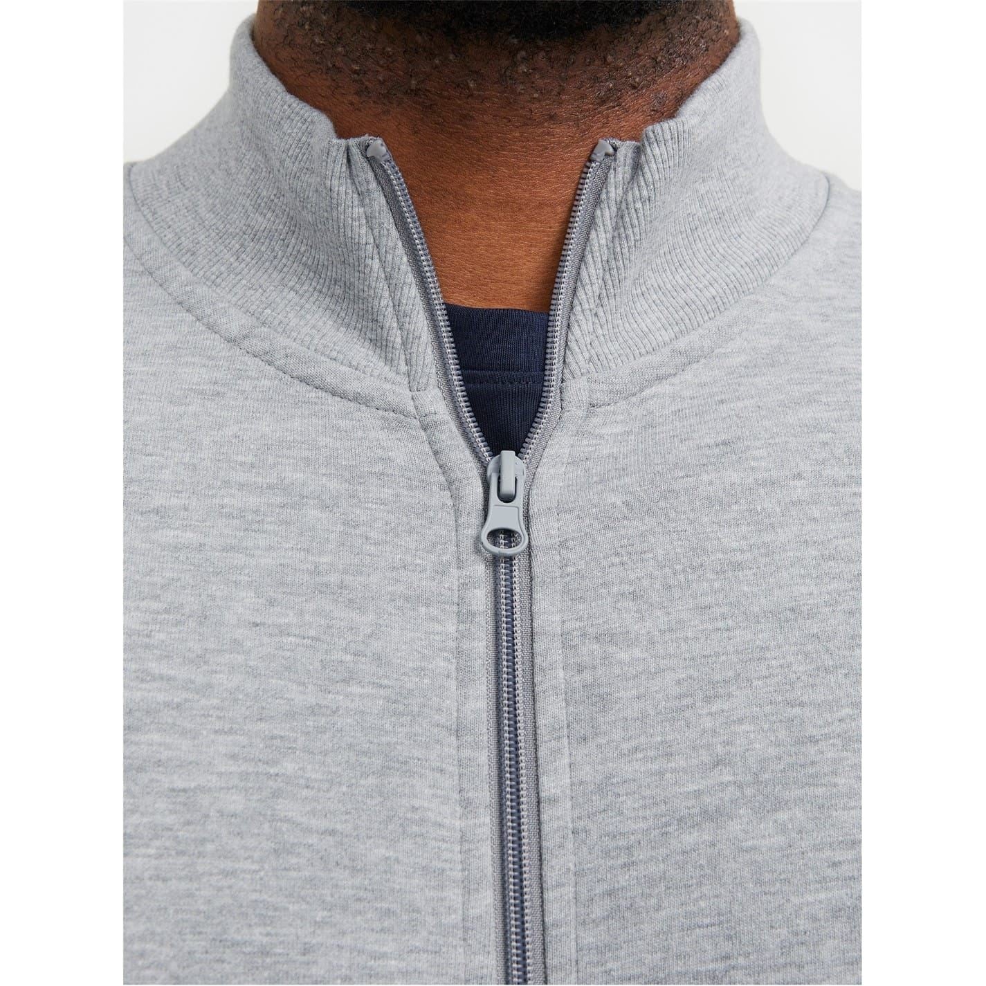 Jack and Jones Paulos Solid Patterned Zip Neck Ribbed Cuff Sweat Jacket