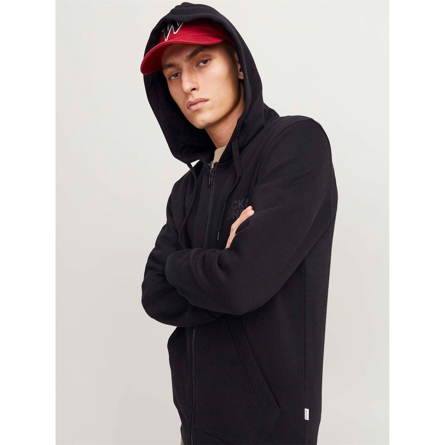 Jack and Jones Mens Logo Sweat Zip Hood