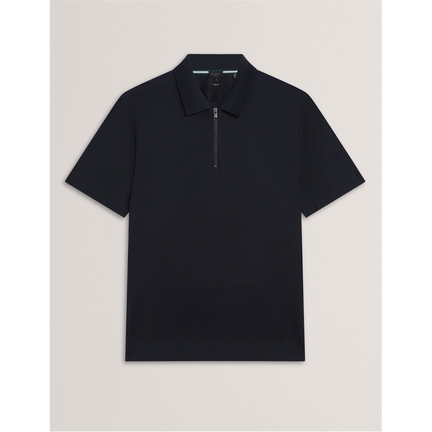 Ted Baker Textured Zip Neck Collared Short Sleeve Polo Shirt