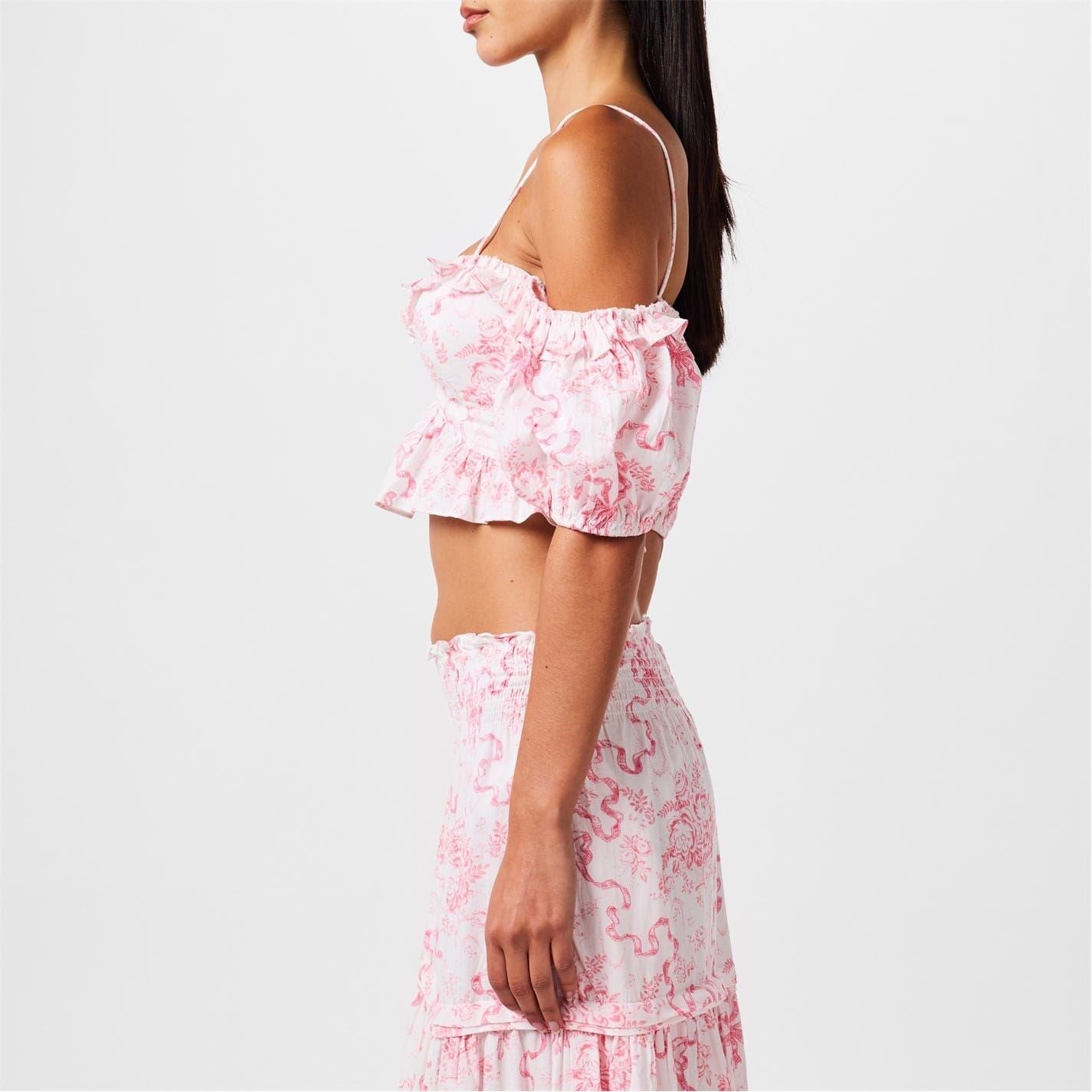 LoveshackFancy Amille Cropped Off-the-Shoulder Blouse