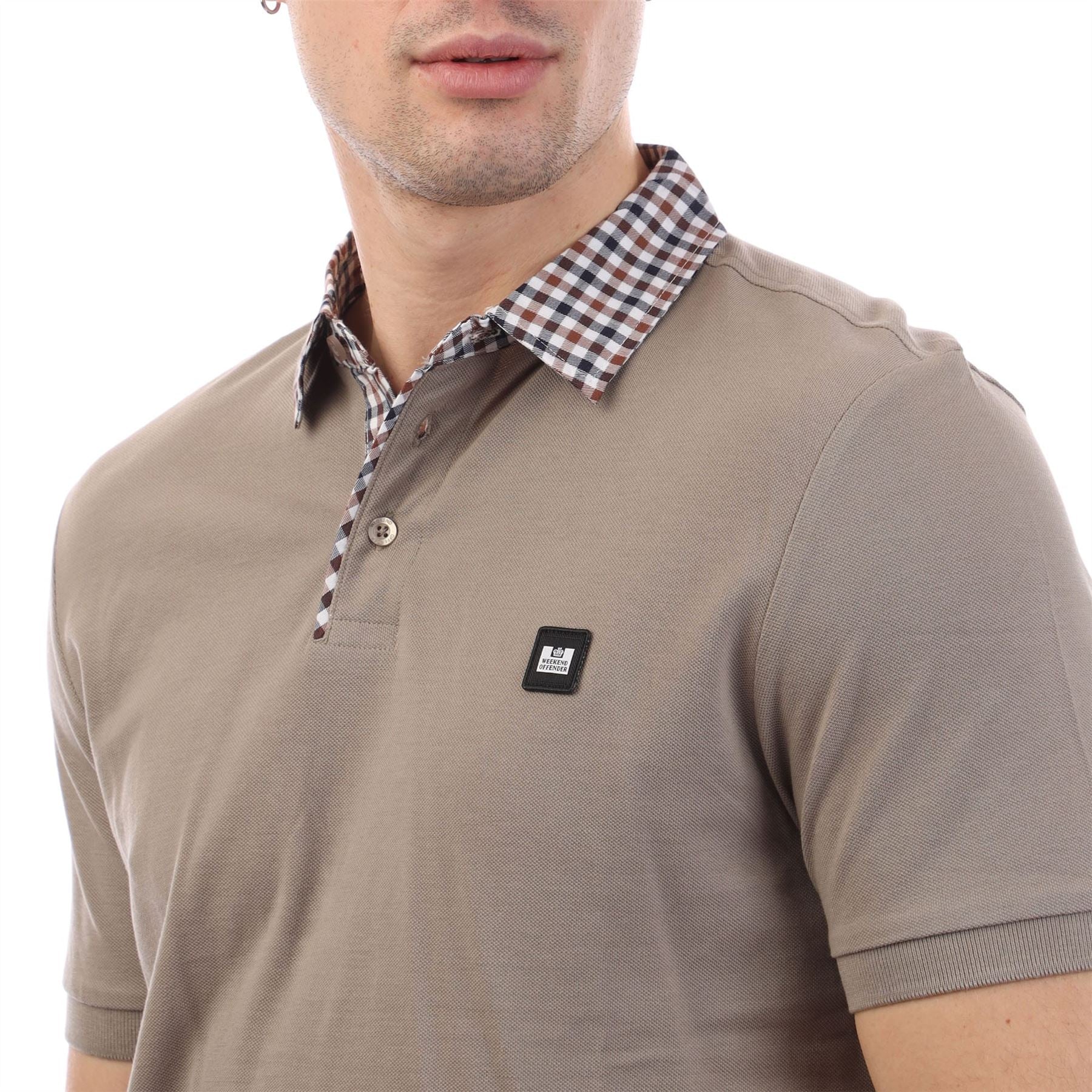 Weekend Offender Mens Nicks Check Collar Polo Shirt