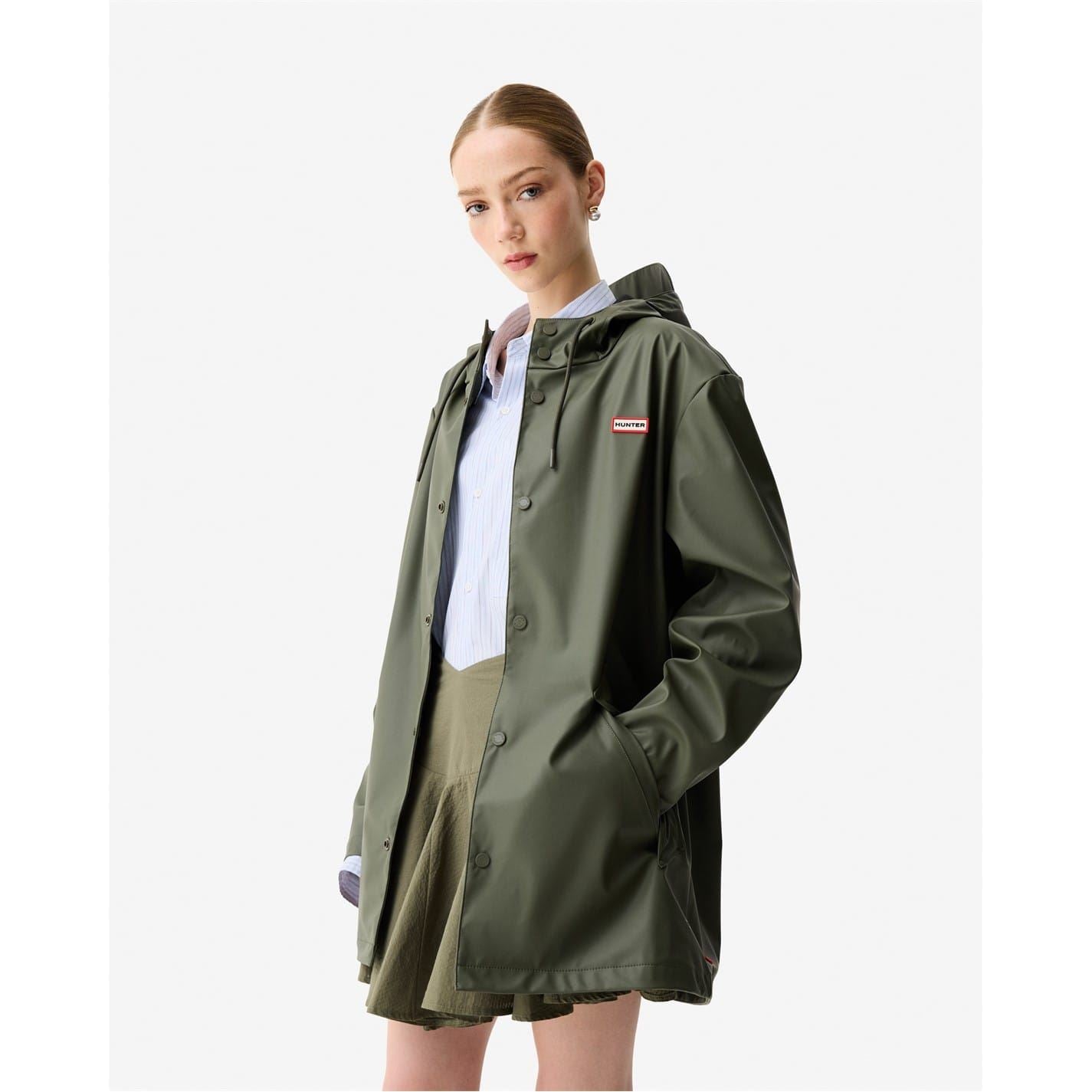 Hunter Jo Hooded Snap Button Solid Patterned Rain Jacket