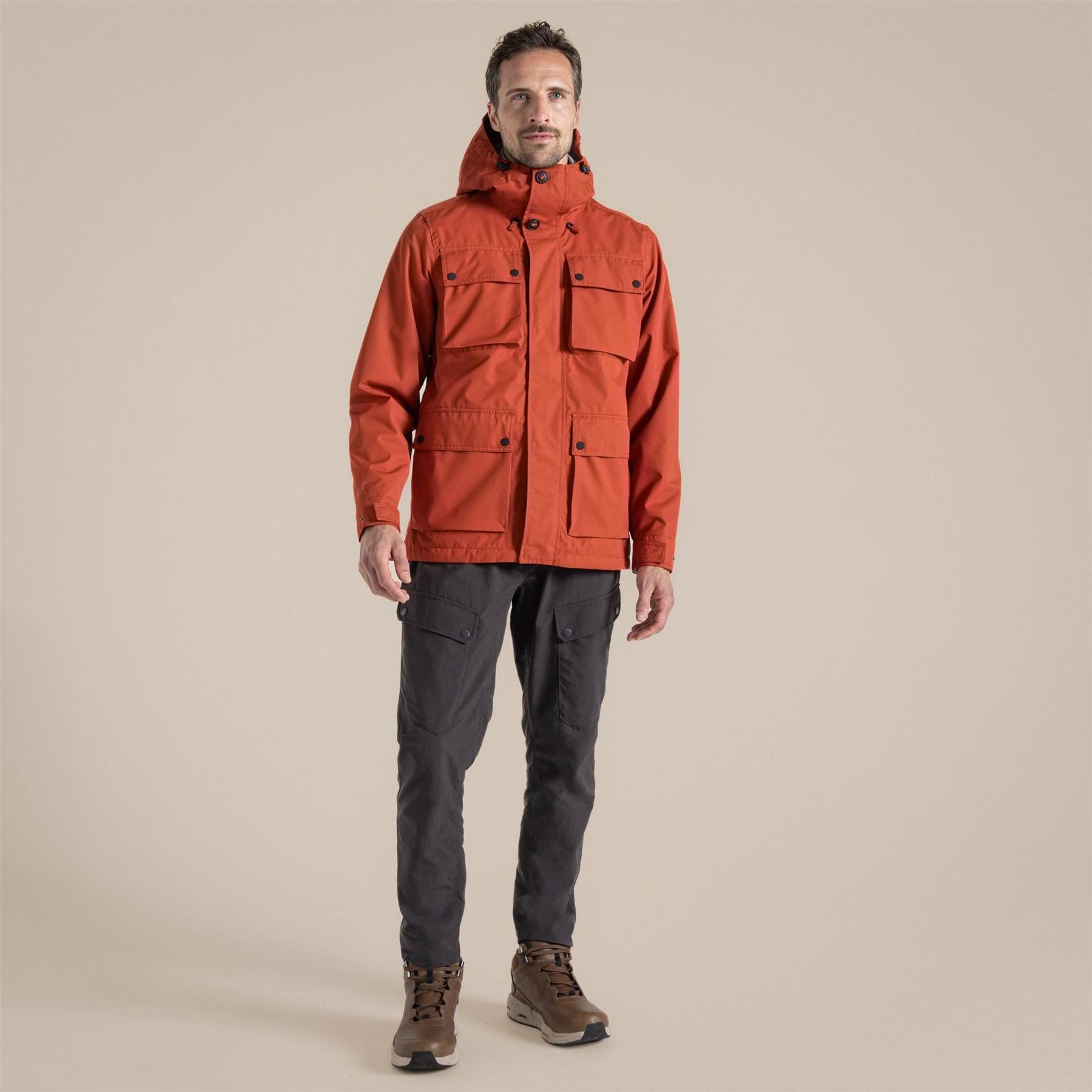 Craghoppers Hartley Solid Patterned Hooded Snap Button Rain Jacket