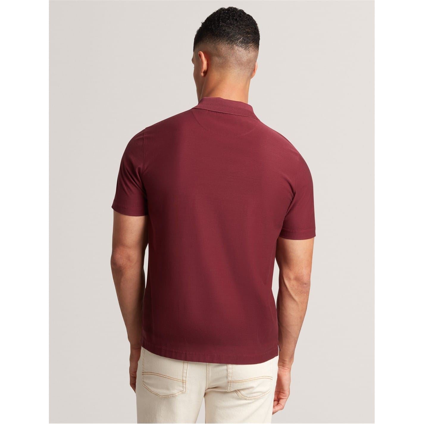 Ted Baker Textured Zip Neck Collared Short Sleeve Polo Shirt
