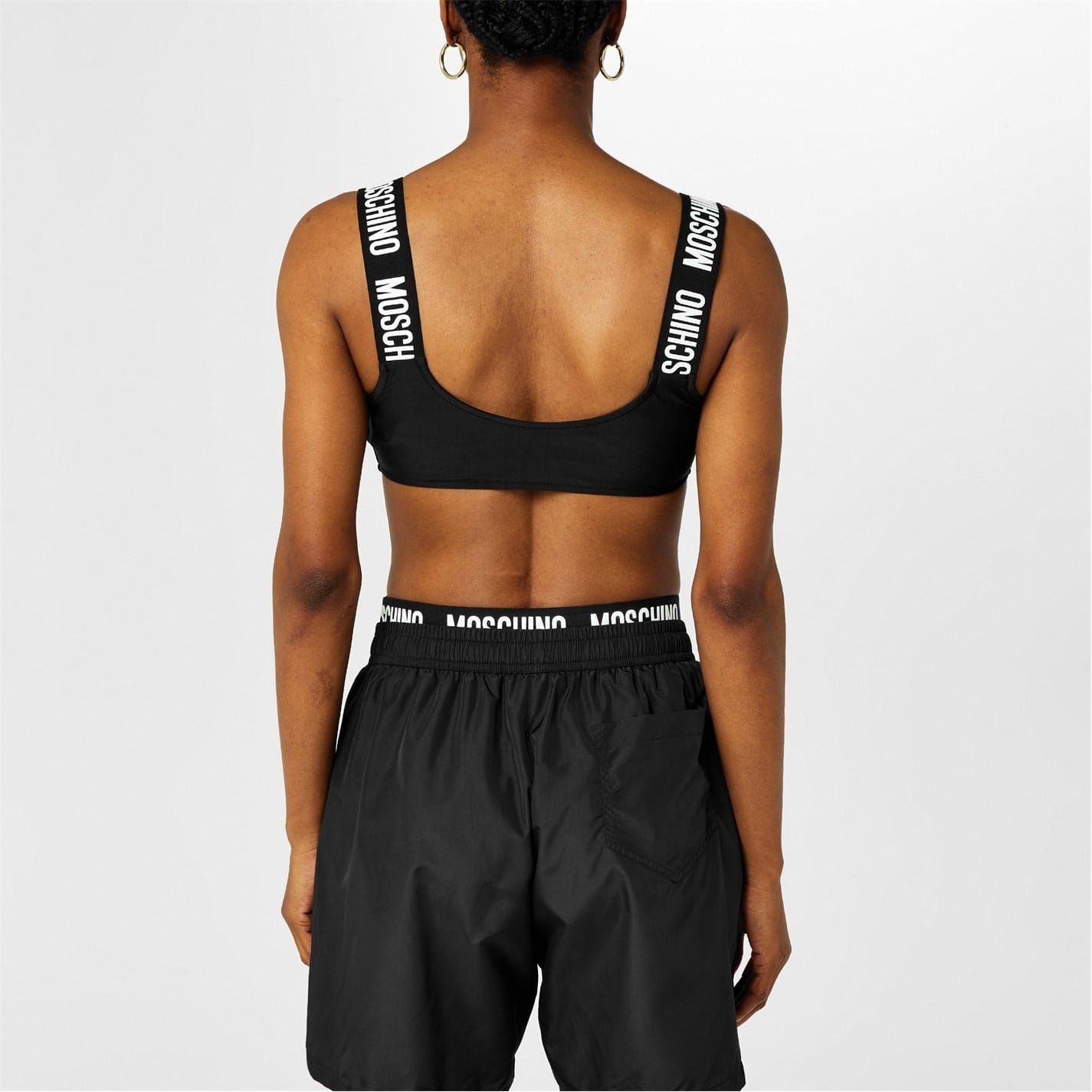 Moschino Solid Patterned Logo Lettering Bikini Top