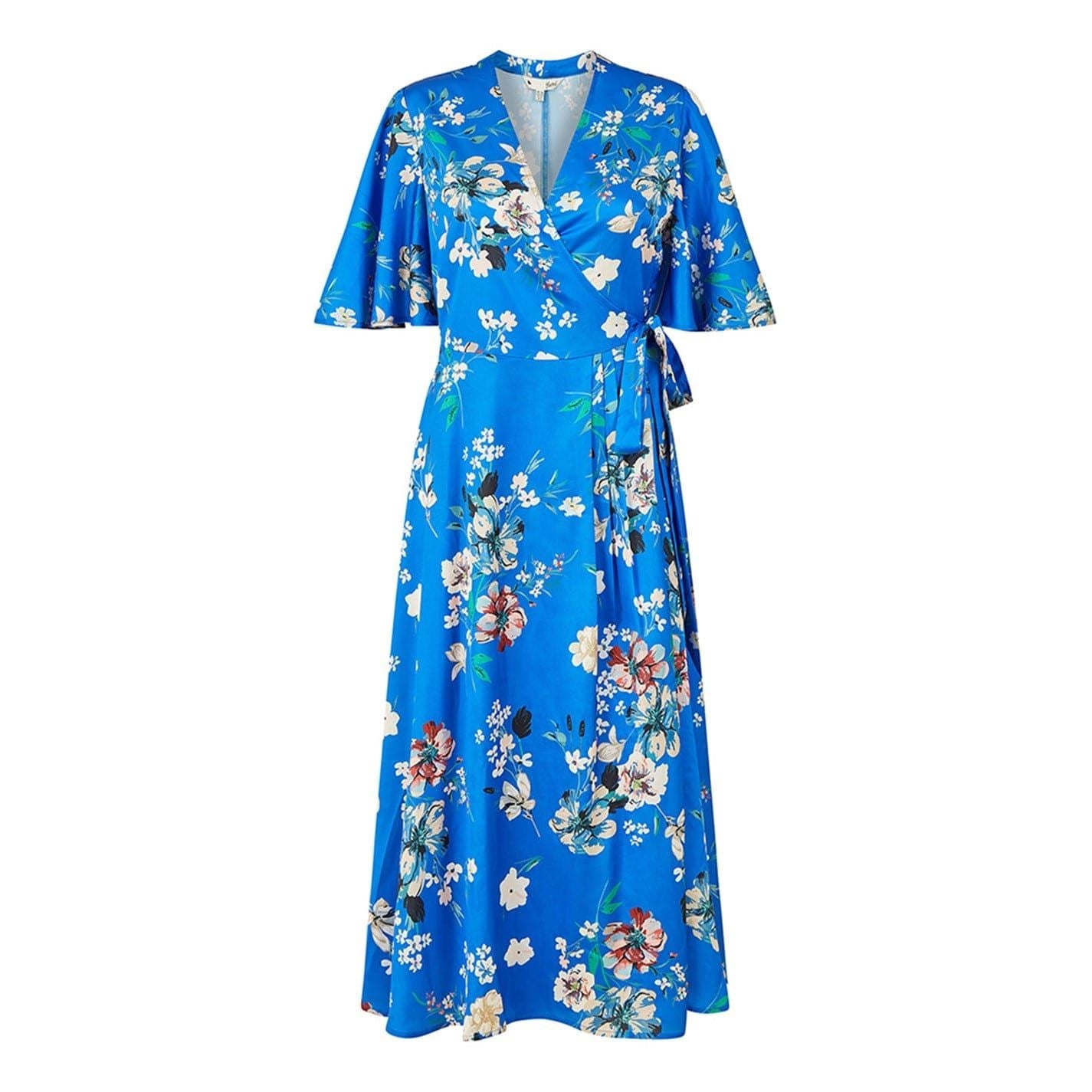 Yumi Floral V-Neck Midi Wrap Dress