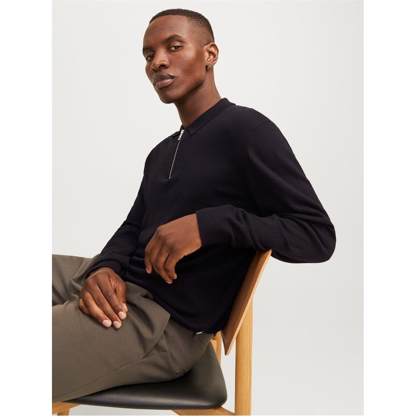 Jack and Jones Mens Emil Half Zip Knitted Polo