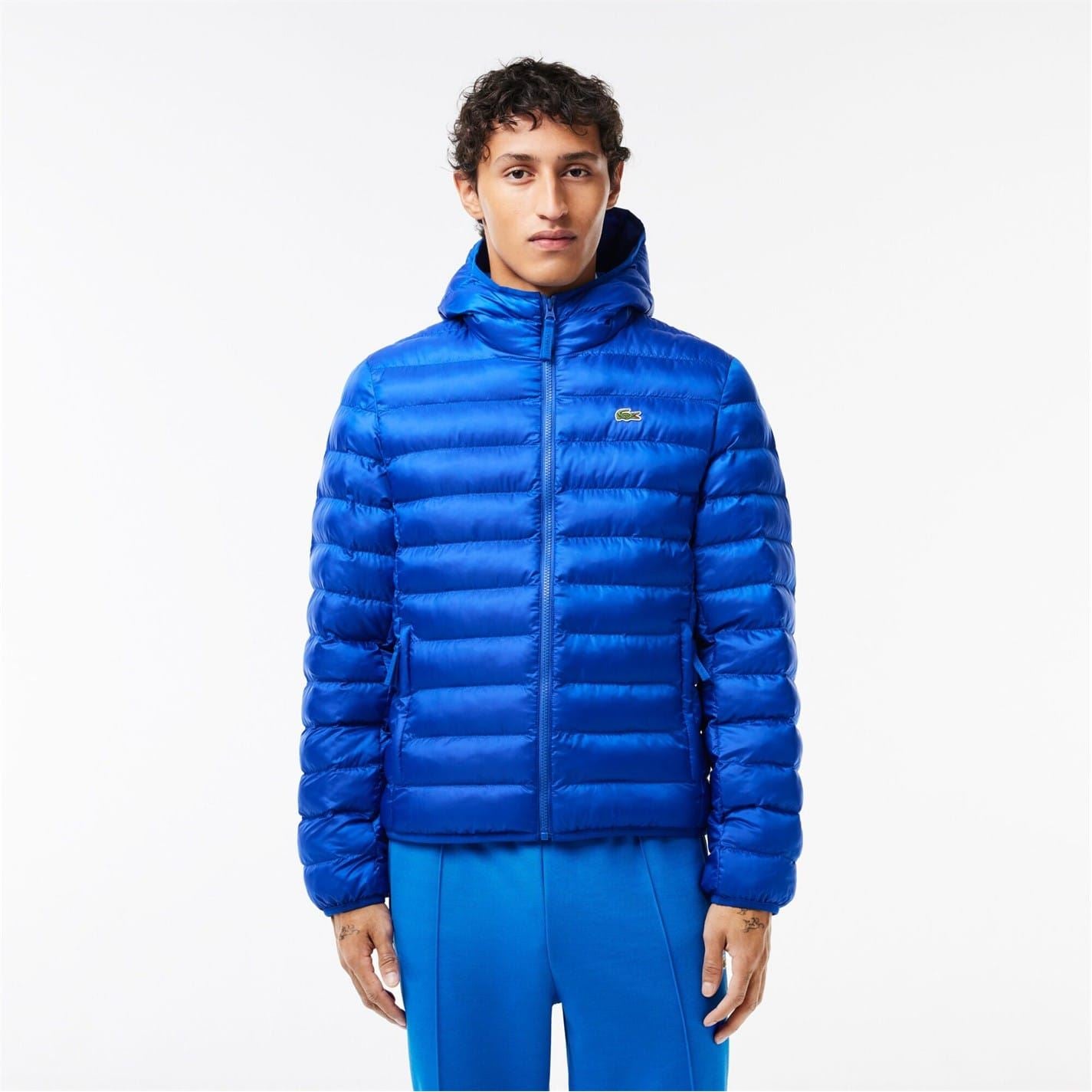 Lacoste Solid Patterned Hooded Quilted Puffer Jacket