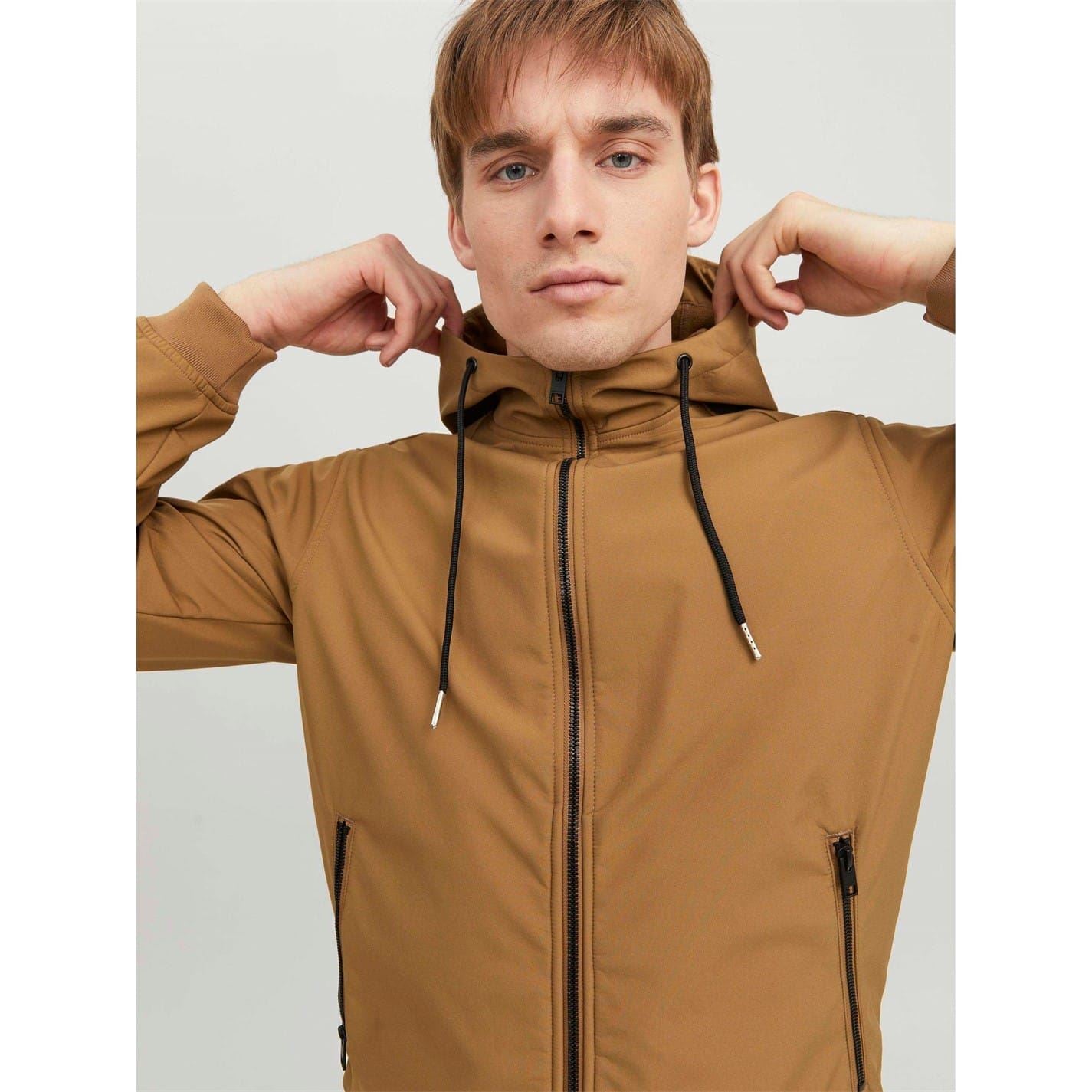 Jack and Jones Softshell Solid Patterned Hooded Drawstring Zipped Pocket Jacket