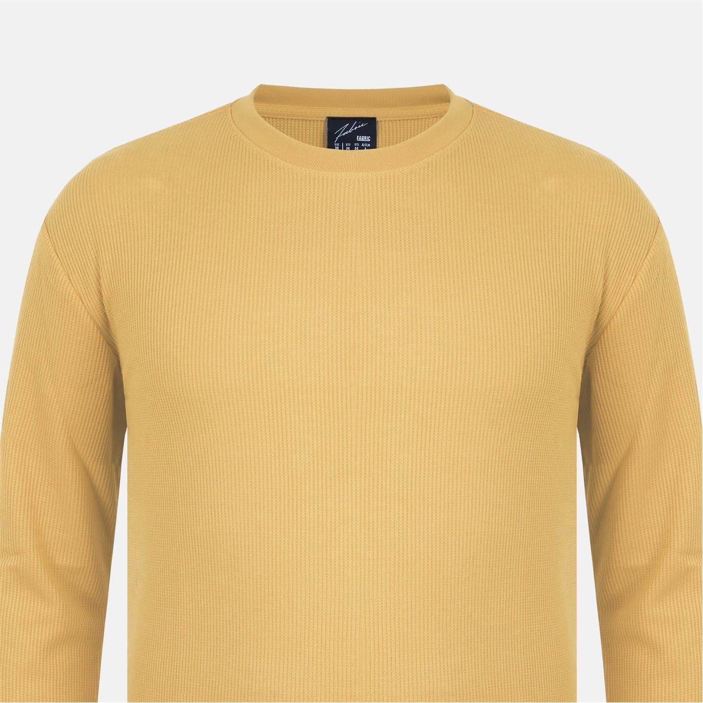 Fabric Waffle Crew Neck Long Sleeve T-Shirt