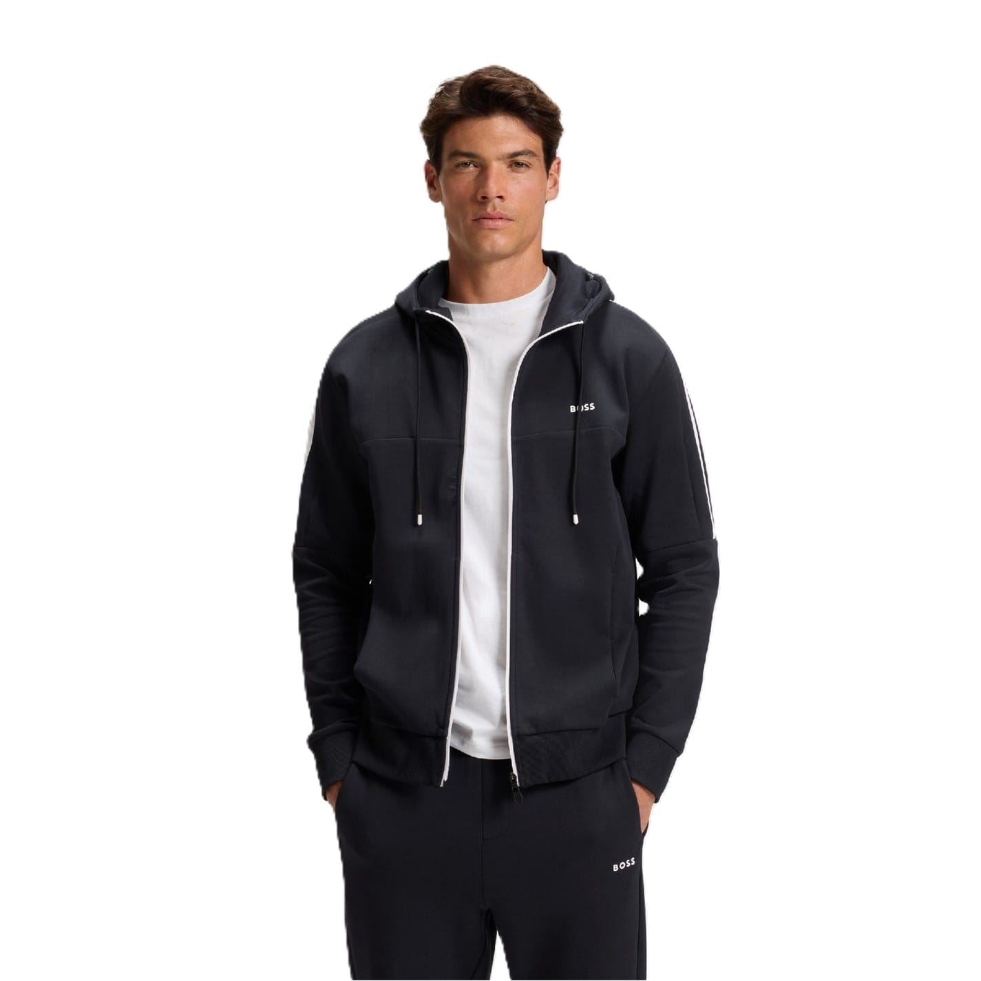 Boss Saggynos Solid Patterned Hooded Drawstring Ribbed Cuff Jacket