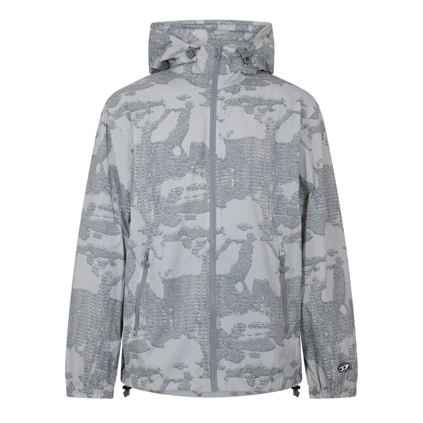 Diesel Camo Patterned Hooded Drawstring Zipped Pocket Rain Coat