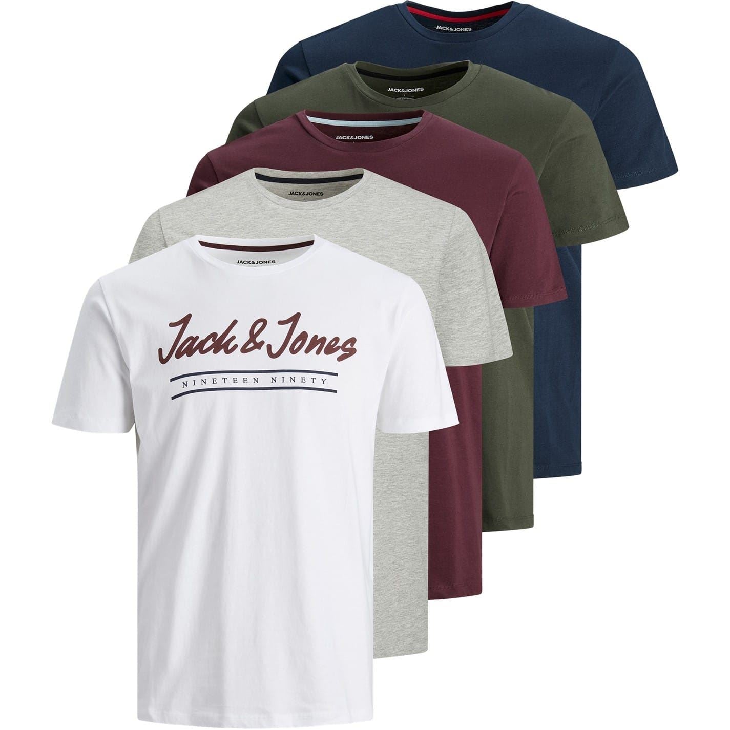 Jack and Jones Mens 5 Pack Short Sleeve T-Shirt