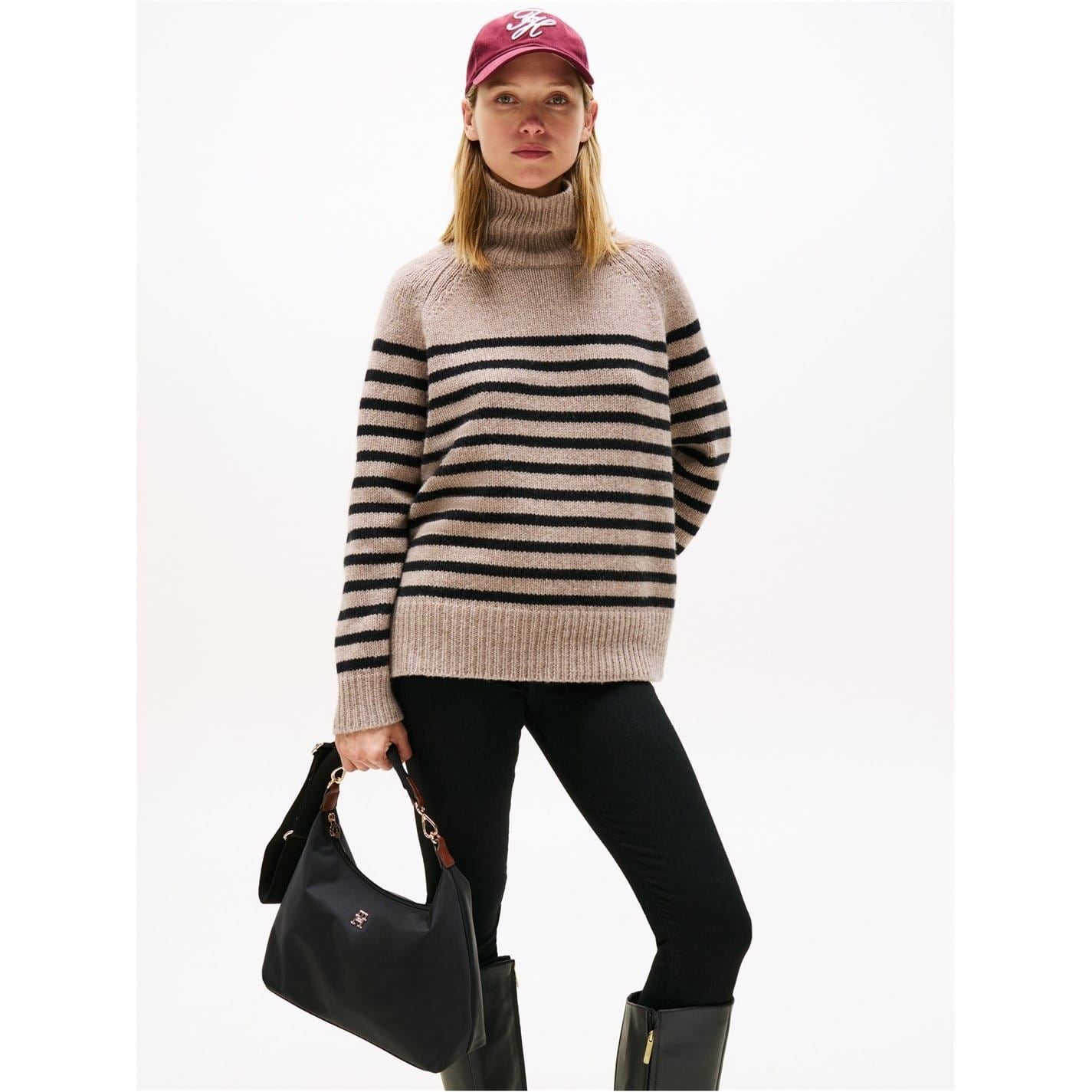 Tommy Hilfiger Popette Vertical Stripe Crescent Hobo Bag