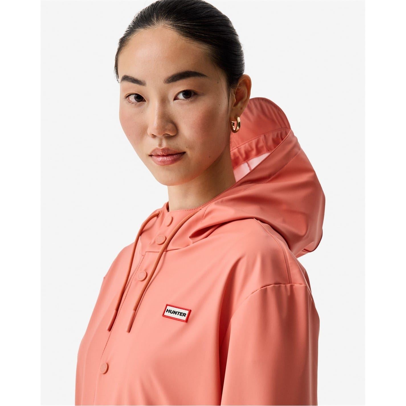 Hunter Jo Hooded Snap Button Solid Patterned Rain Jacket