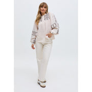 Raffya Embroidered Ballon Sleeve Shirt In Cream