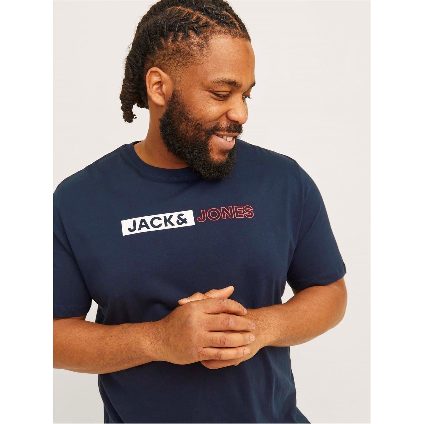 Jack and Jones Plus Size Logo Print Crew Neck Short Sleeve T-Shirt