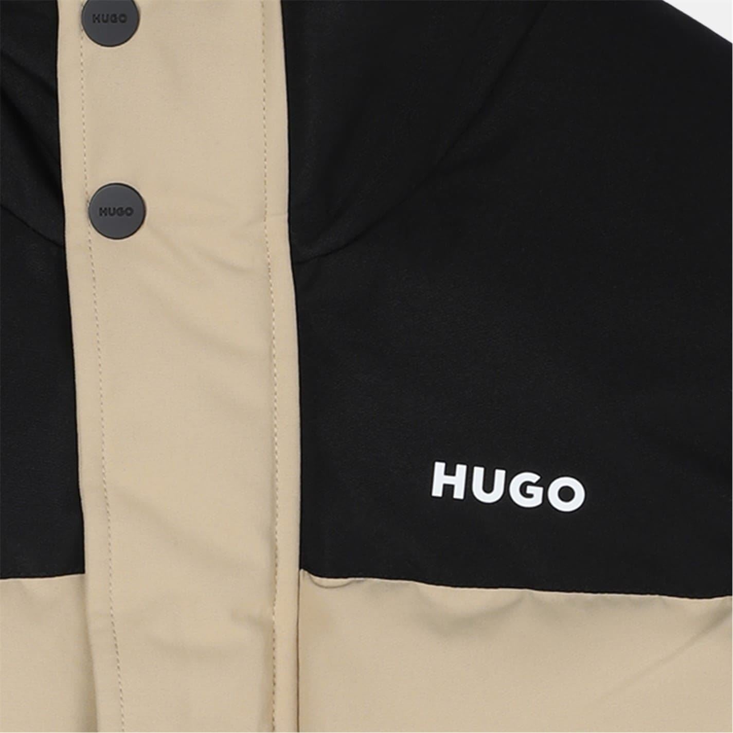 Hugo Solid Patterned Snap Button Zipped Pocket Puffer Coat