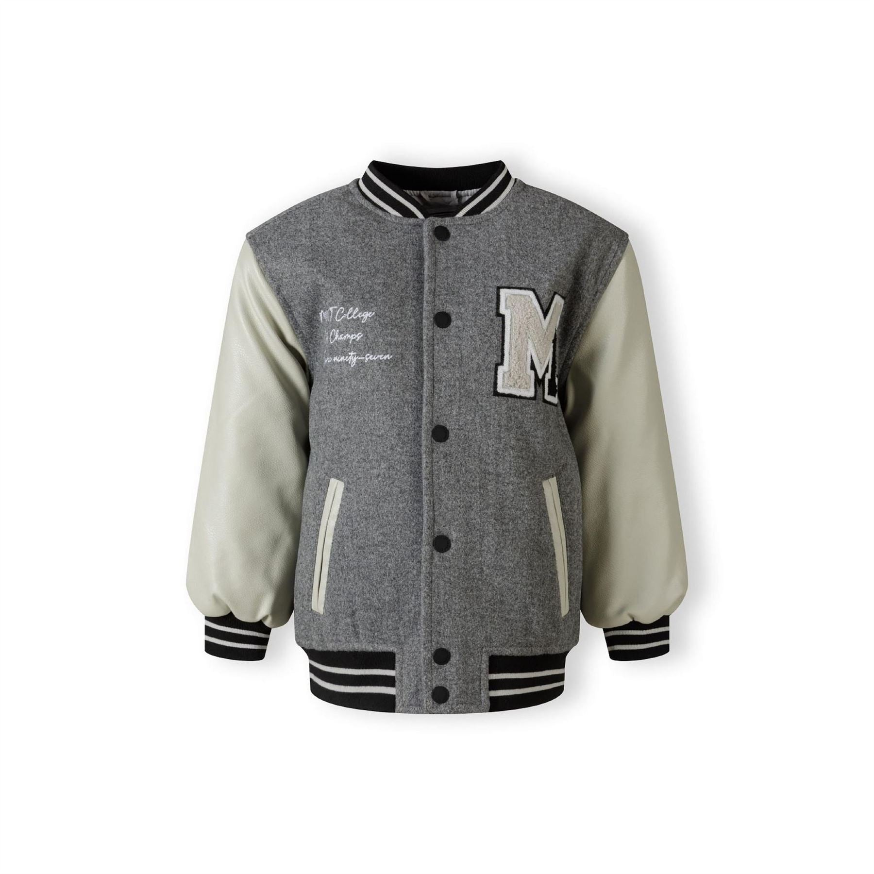 Minoti Boys Varsity Jacket With Snap Buttons And Pu Sleeves Grey