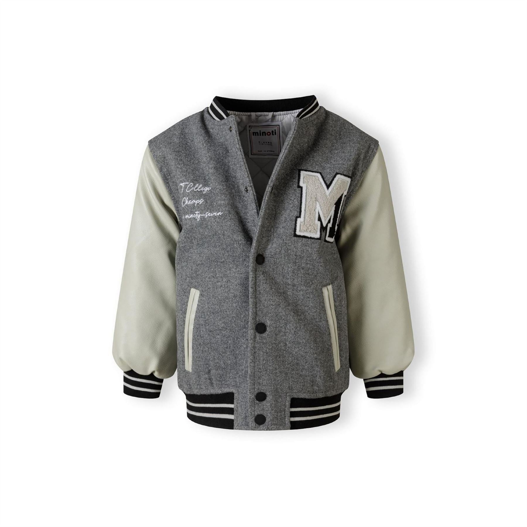 Minoti Boys Varsity Jacket With Snap Buttons And Pu Sleeves Grey