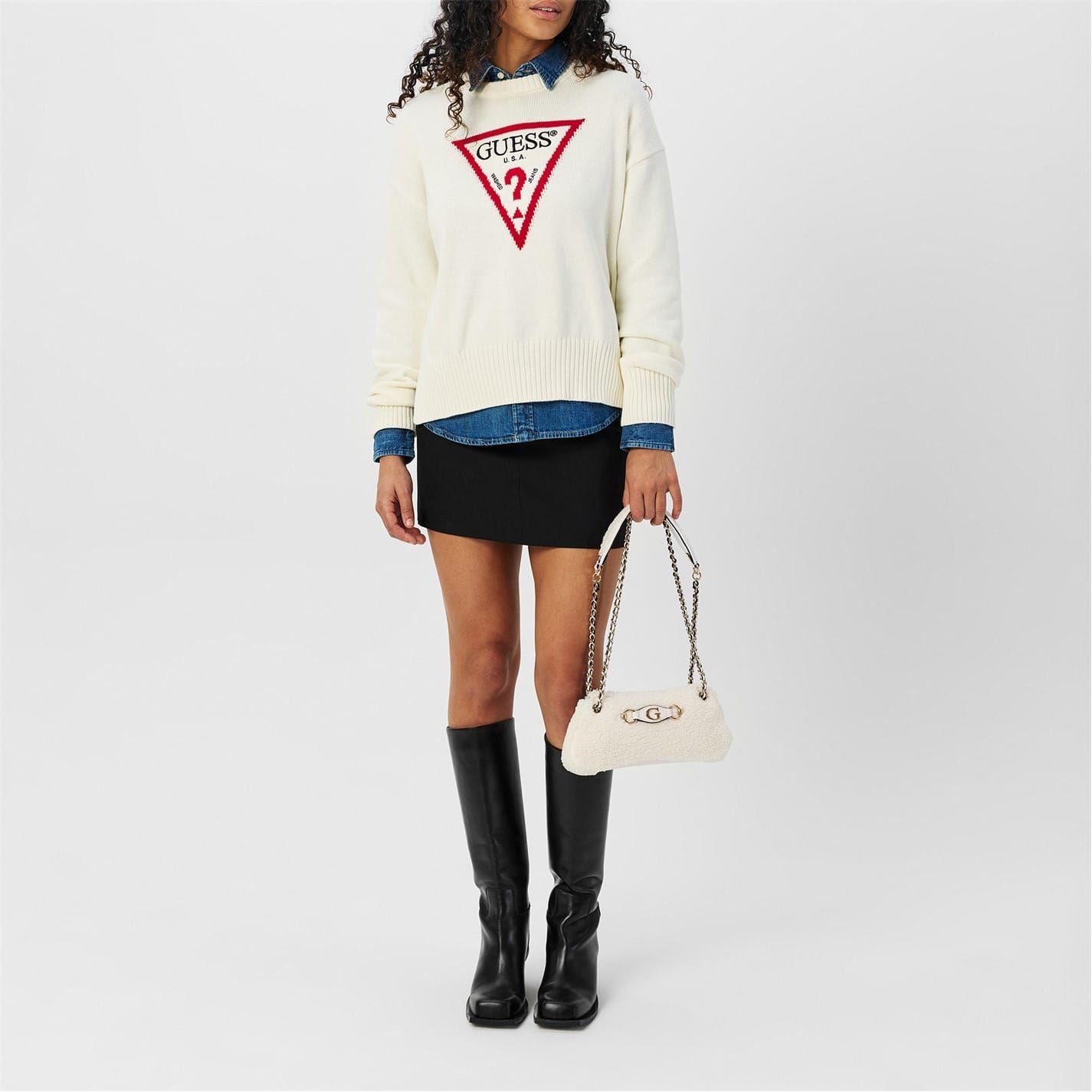 Guess Triangle Knit Long Sleeve Sweater