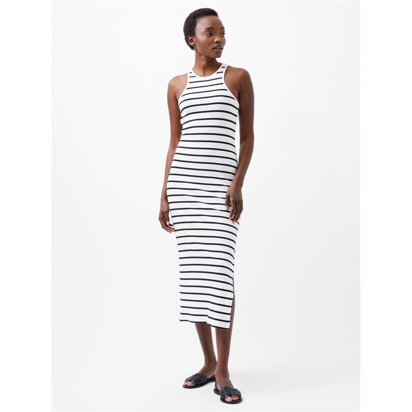 French Connection Stripe Racer Back Midi T-Shirt Dress