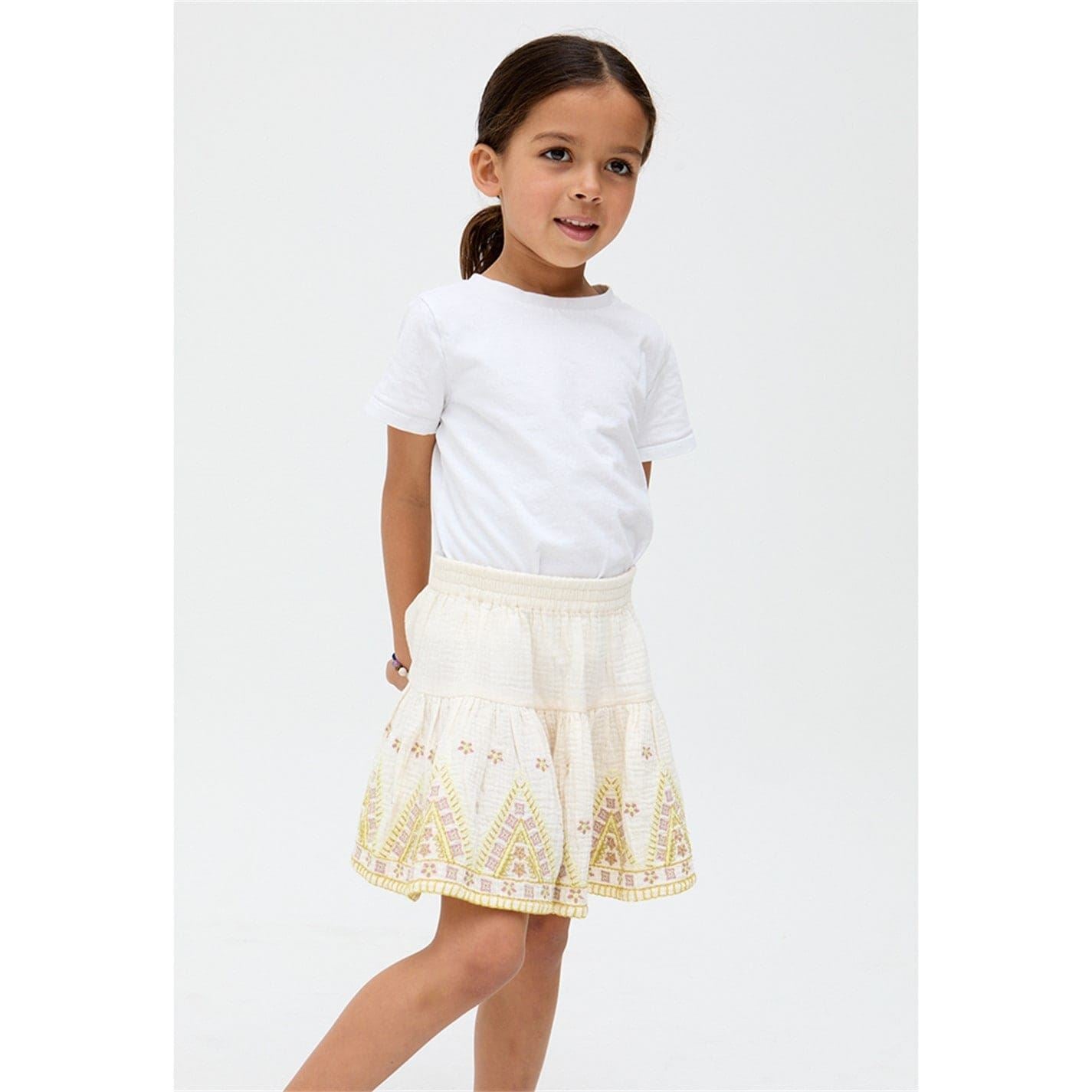 Raffya Kids Staranisse Tiered All Over Embroidered Skirt In Cream
