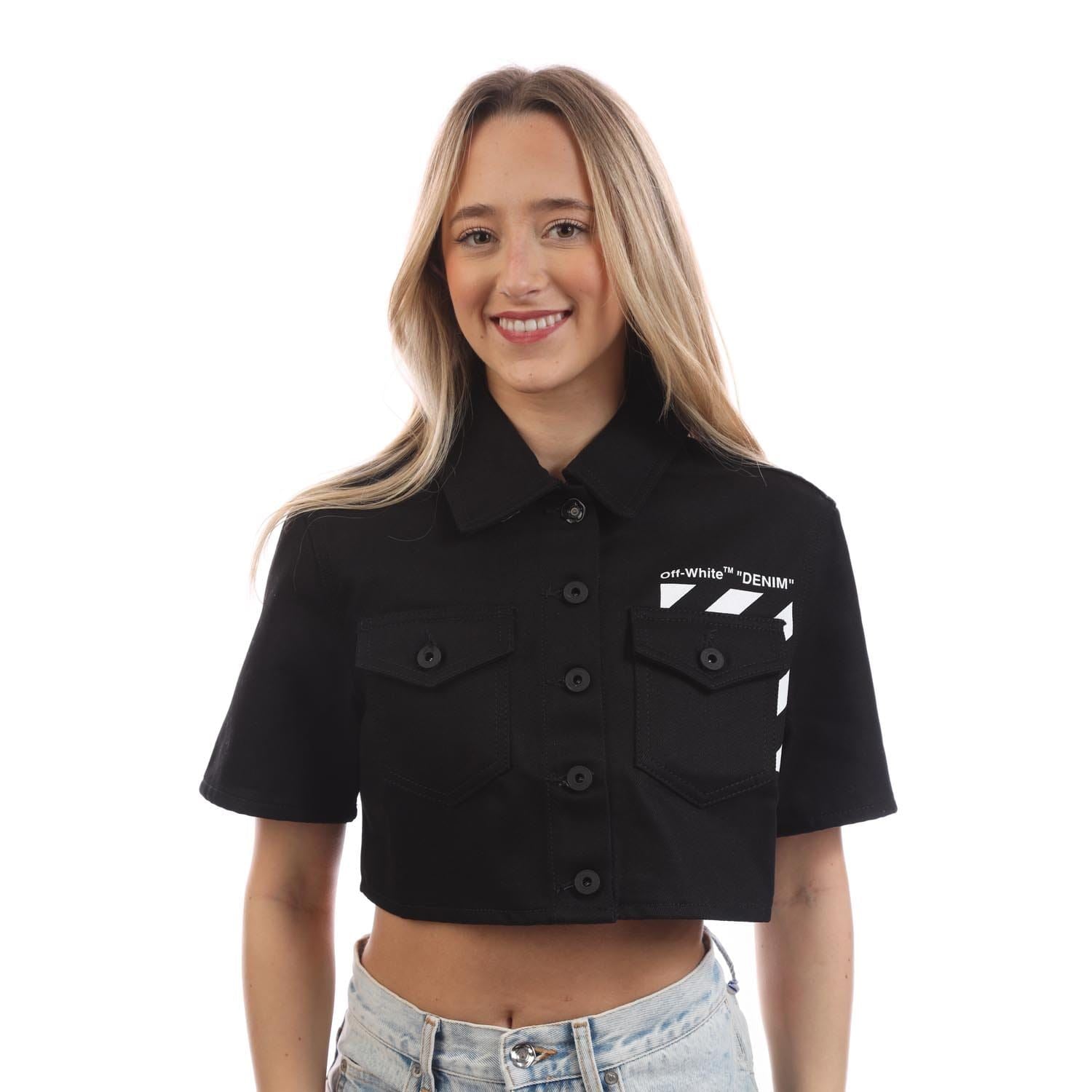 Off White Diagonal Pocket Cropped Shirt