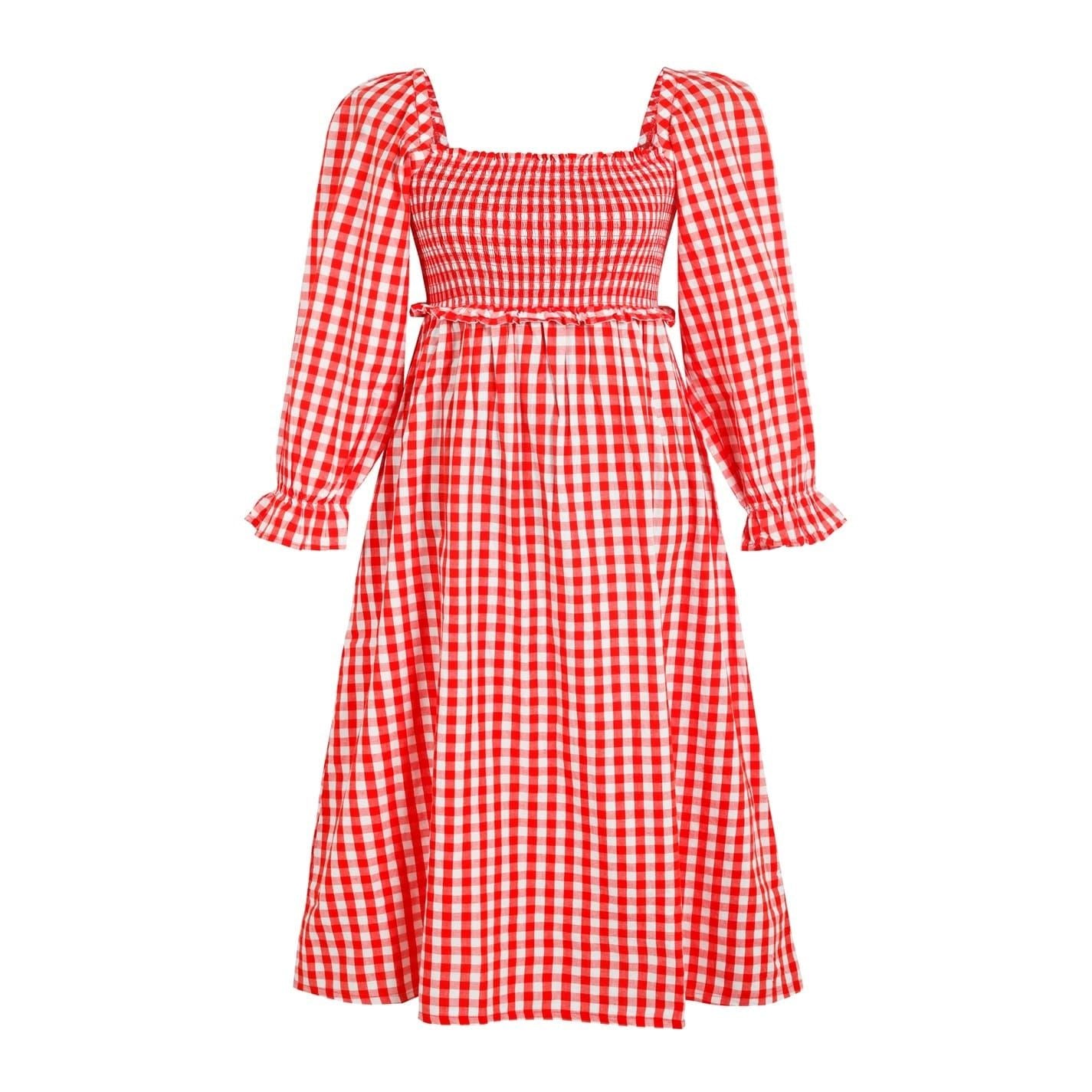 Miso Long Sleeve Square Neck Midi Check Dress