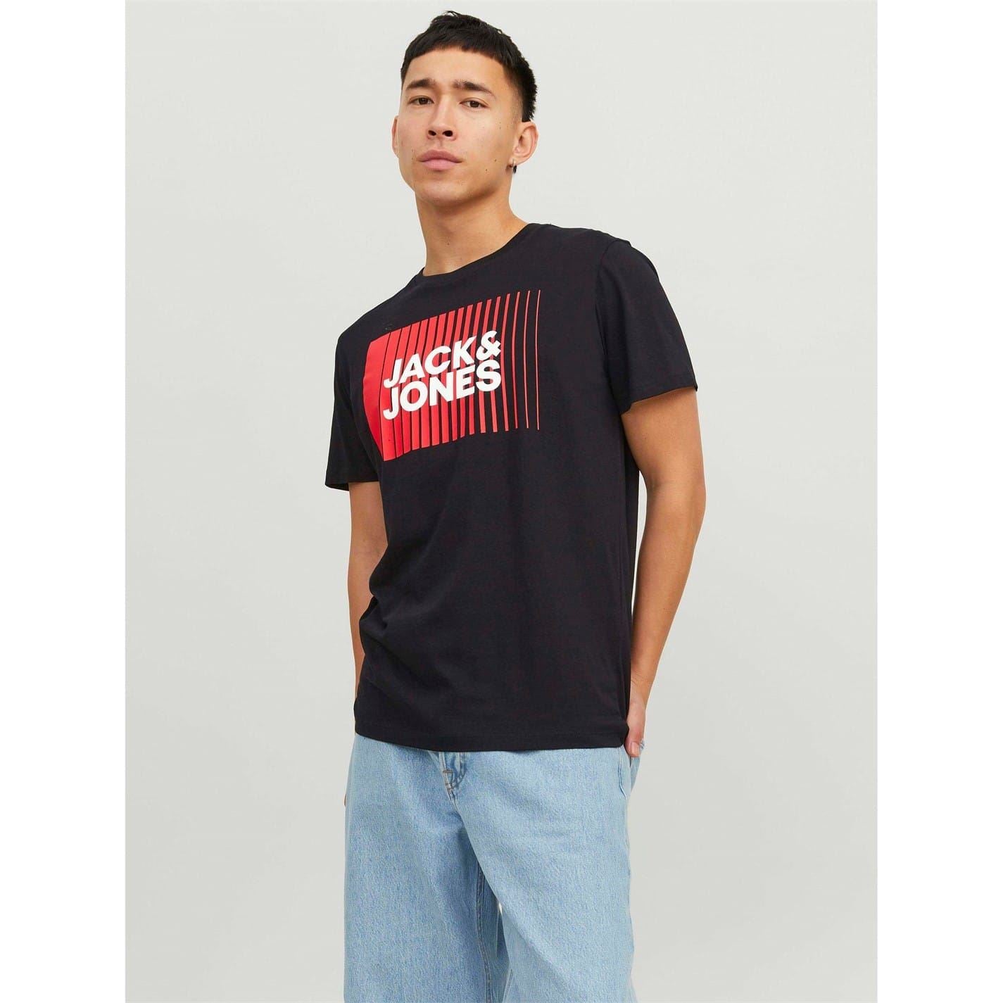 Jack and Jones Logo Print Crew Neck Short Sleeve Jersey T-Shirt