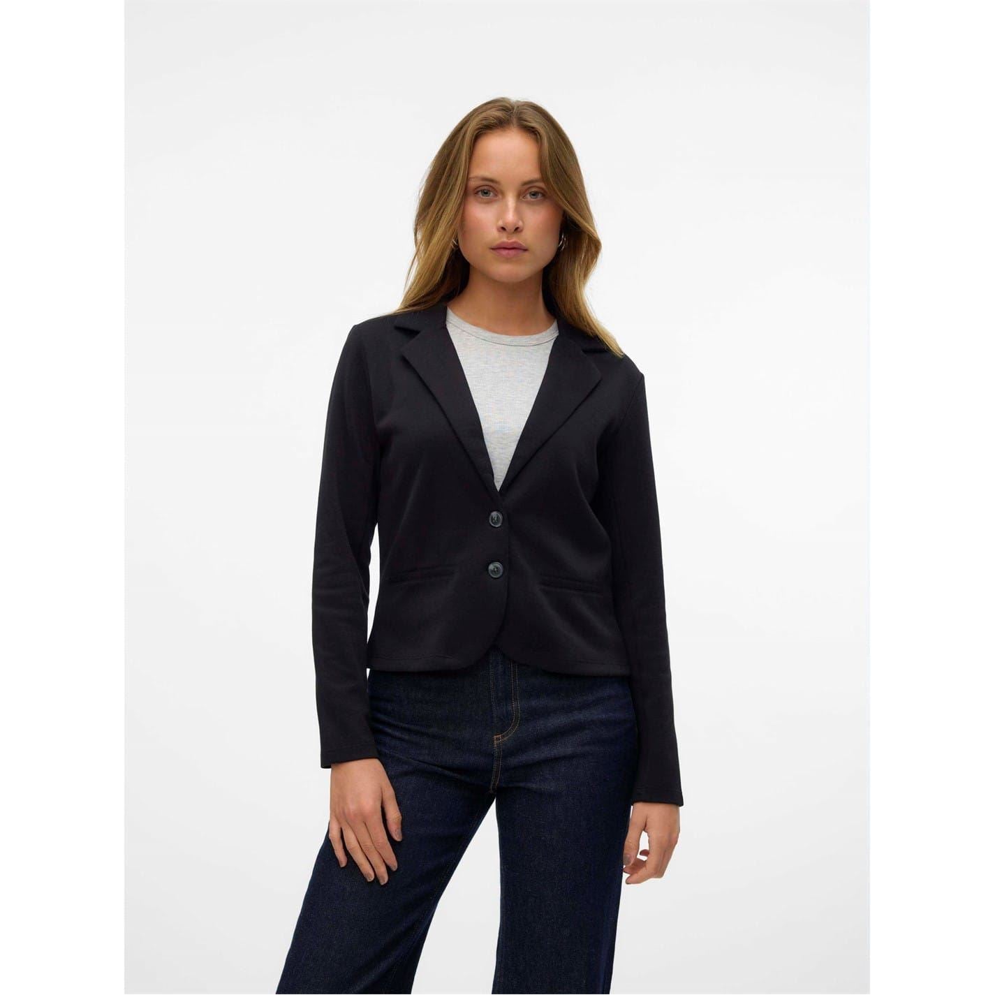 Vero Moda Solid Patterned Lapel Collared Blazer