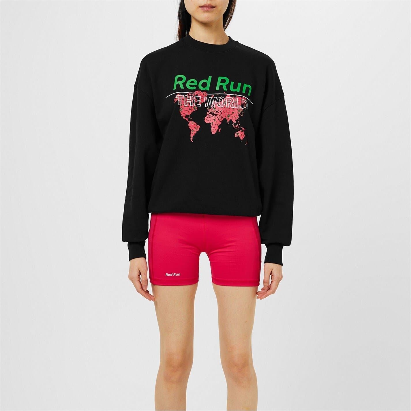 Red Run Crew Neck Geographic Print Sweatshirt