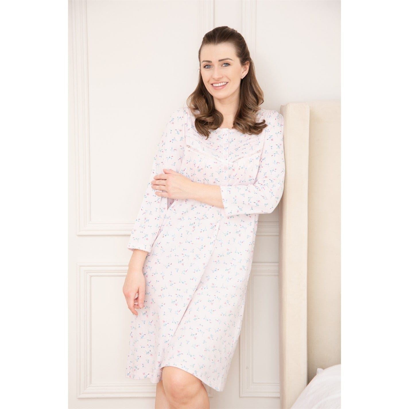 Camille Womens Classic 100 Percent  Organic Jersey Cotton Long Sleeve Nightdress