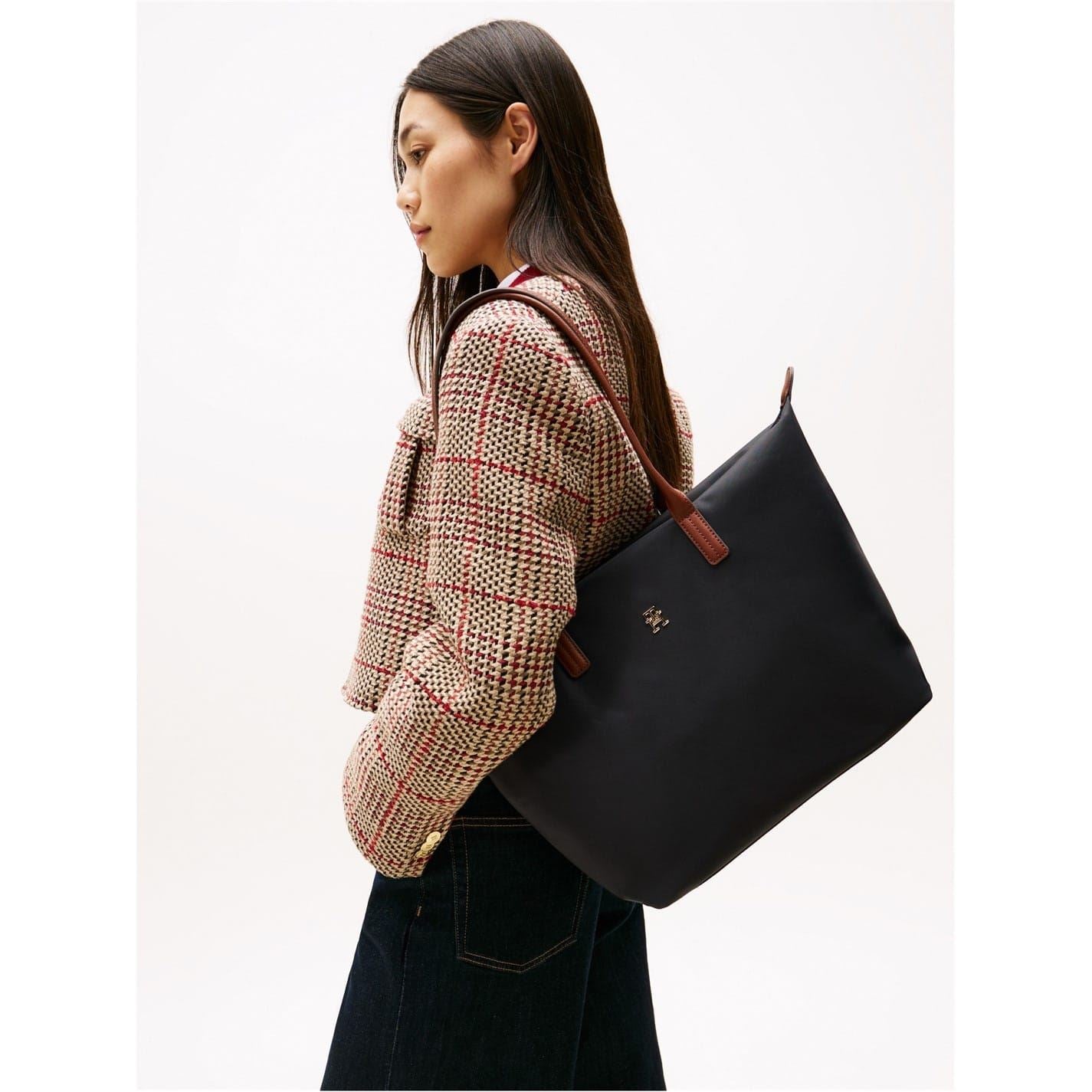 Tommy Hilfiger Popette Vertical Stripe Tote with Metal Branding