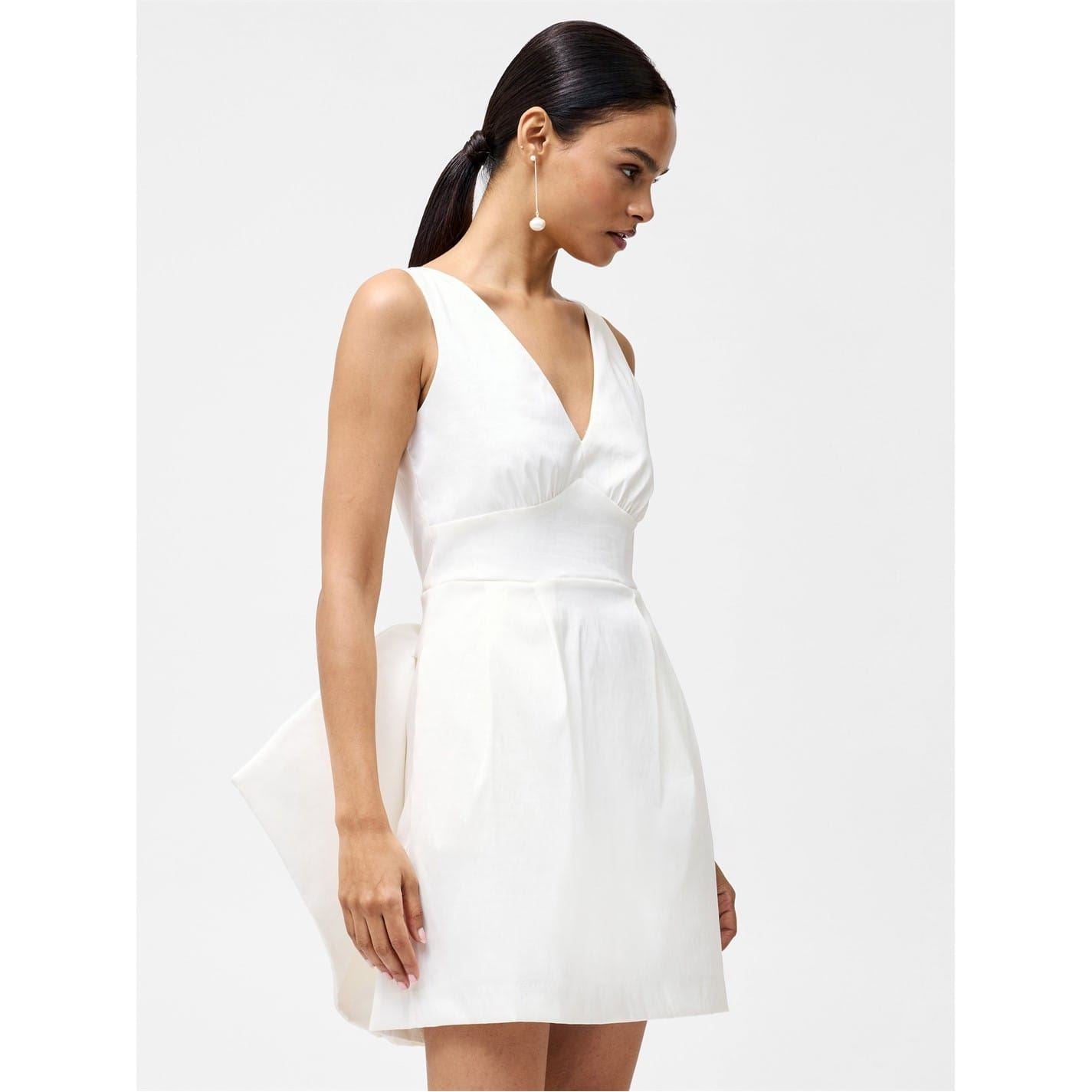 French Connection Bow V-Neck Mini A-Line Dress