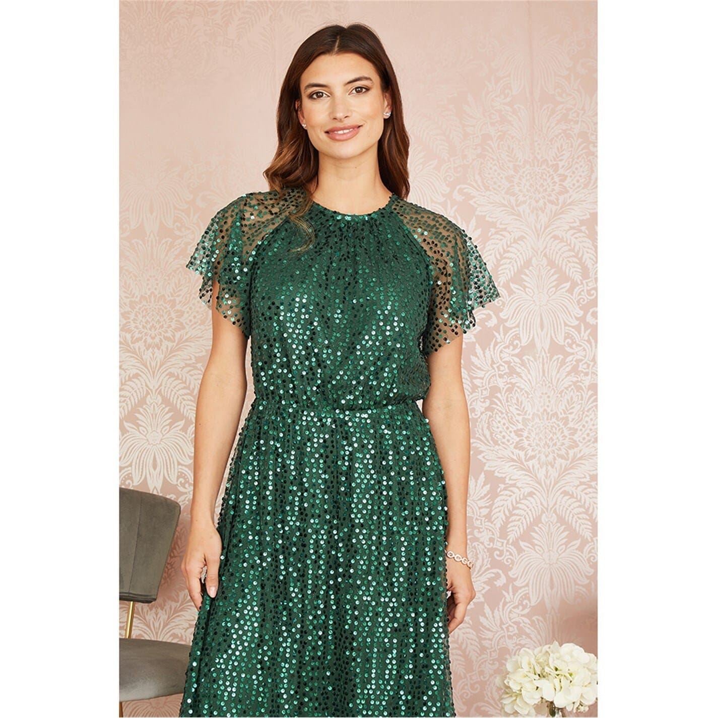 Yumi Sequin Crew Neck Midi A-Line Dress