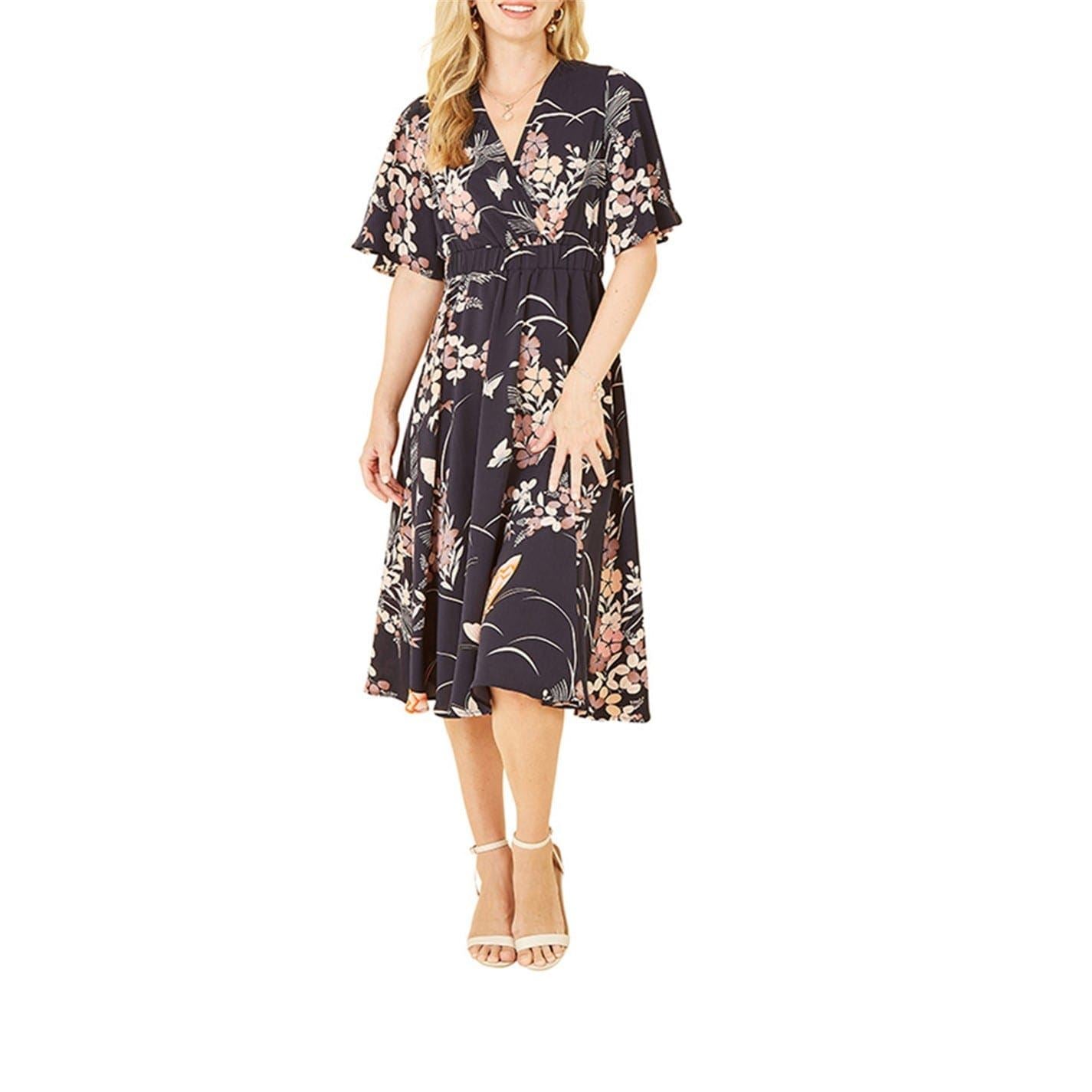Yumi Butterfly Print V-Neck Midi Wrap Dress