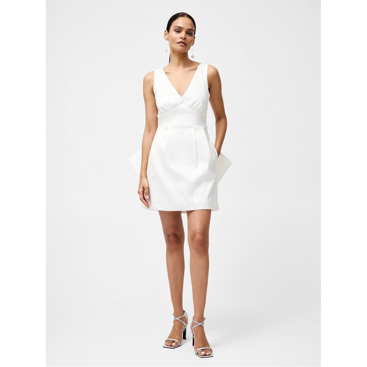 French Connection Bow V-Neck Mini A-Line Dress