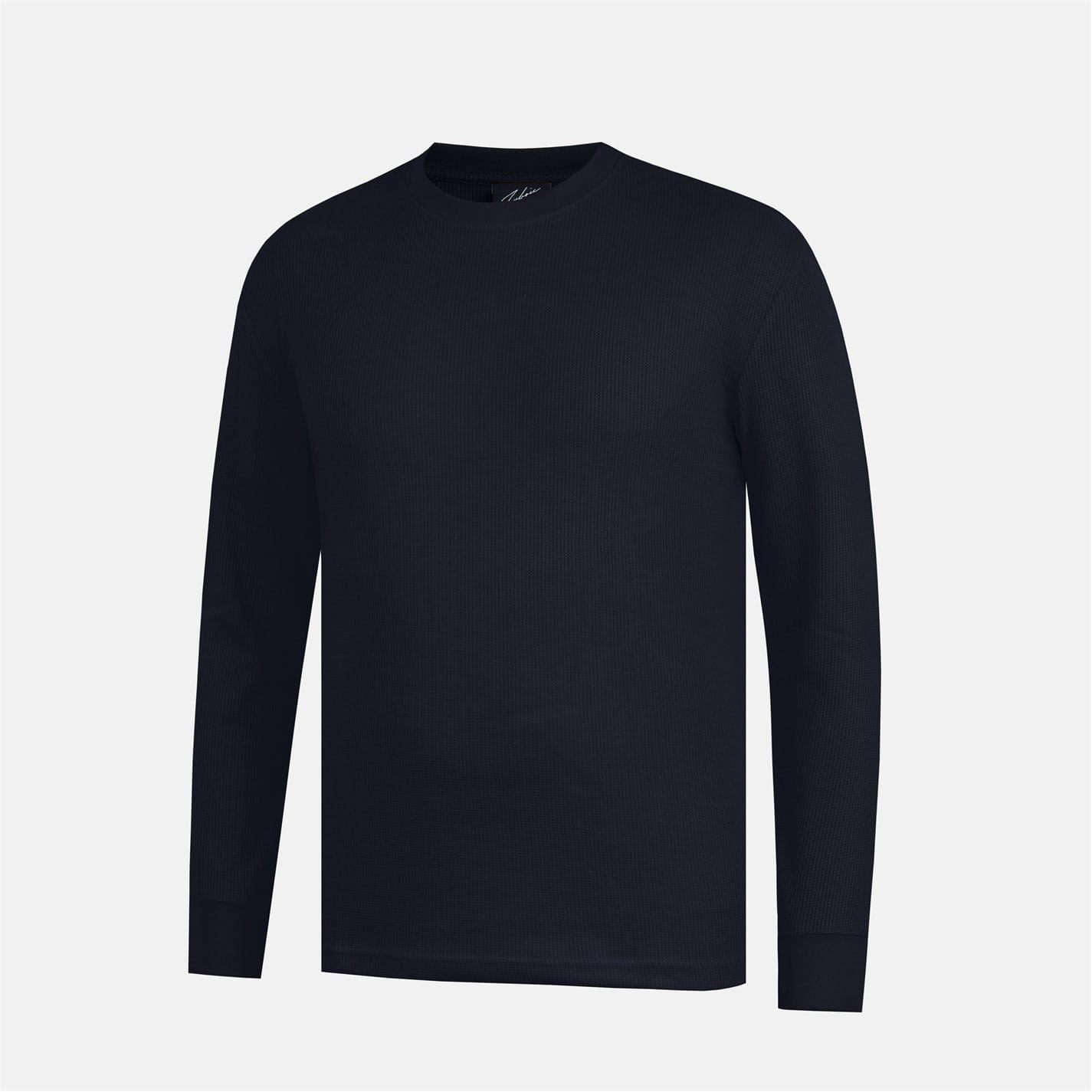 Fabric Waffle Crew Neck Long Sleeve T-Shirt