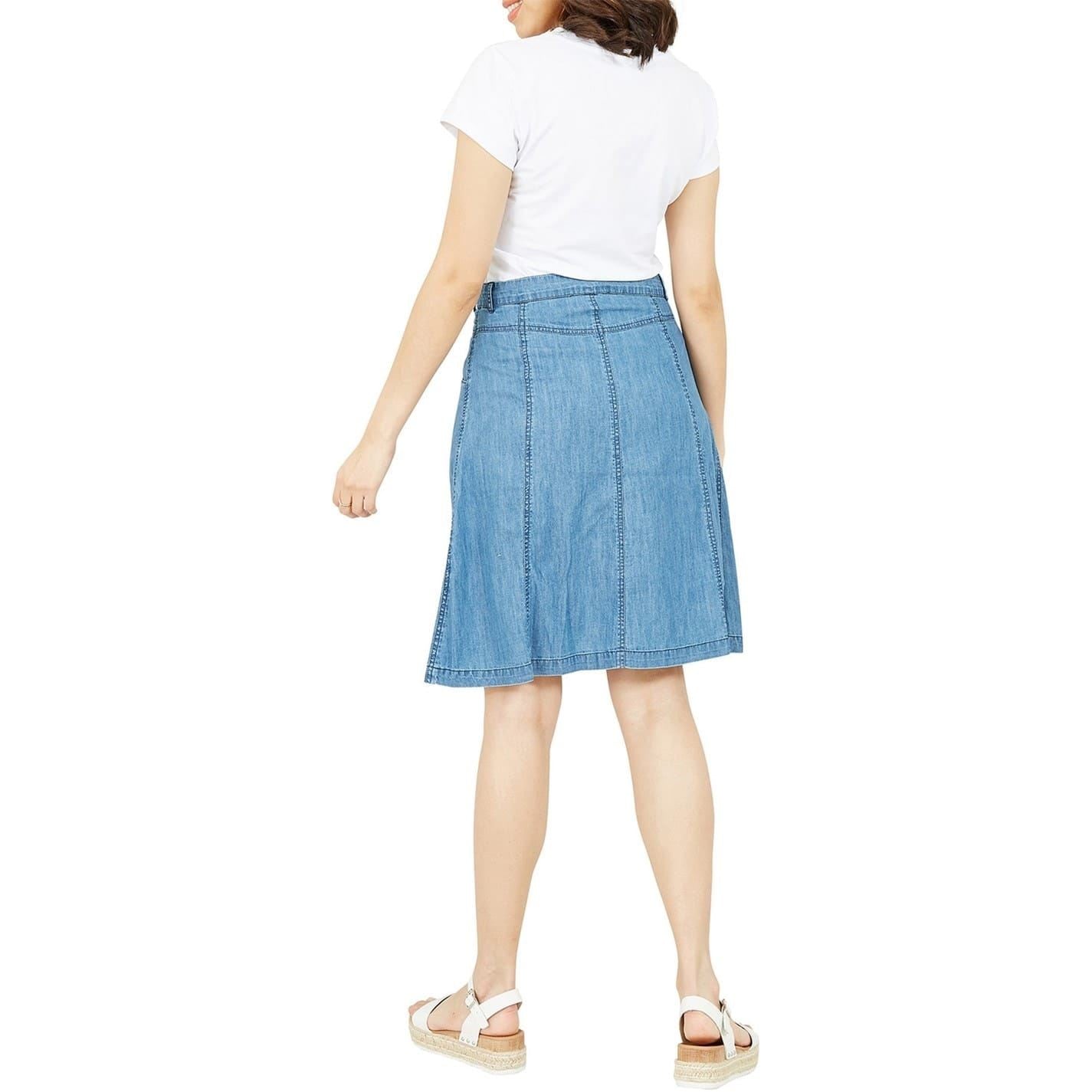 Yumi Blue Chambray Knee Length A-Line Skirt