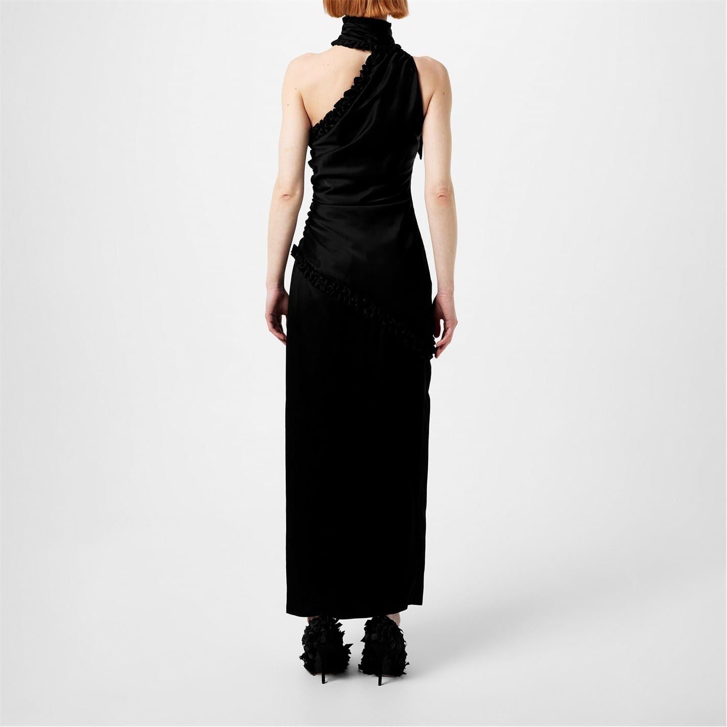 Alessandra Rich Ar Bow One Shoulder Maxi Slip Dress