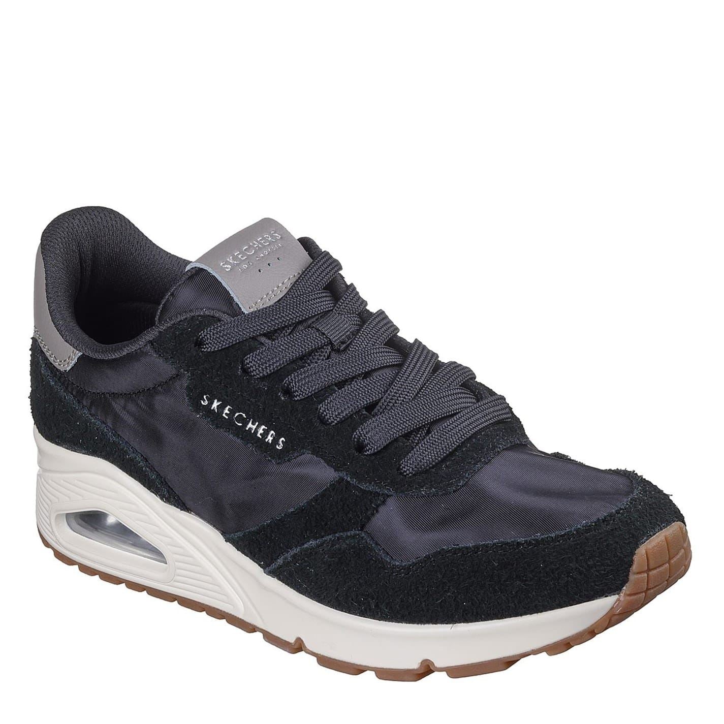 Skechers Hairy Suede Mesh Lace Up Low Top Trainers