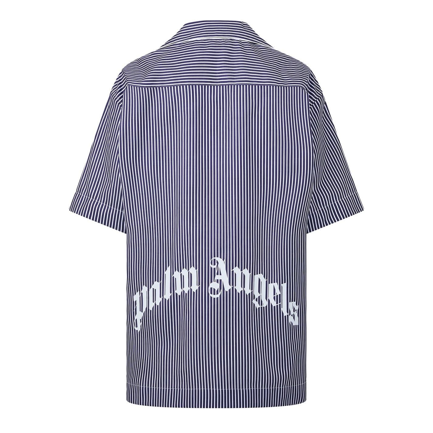 Palm Angels Curve Logo Print Striped Regular Fit Shirt