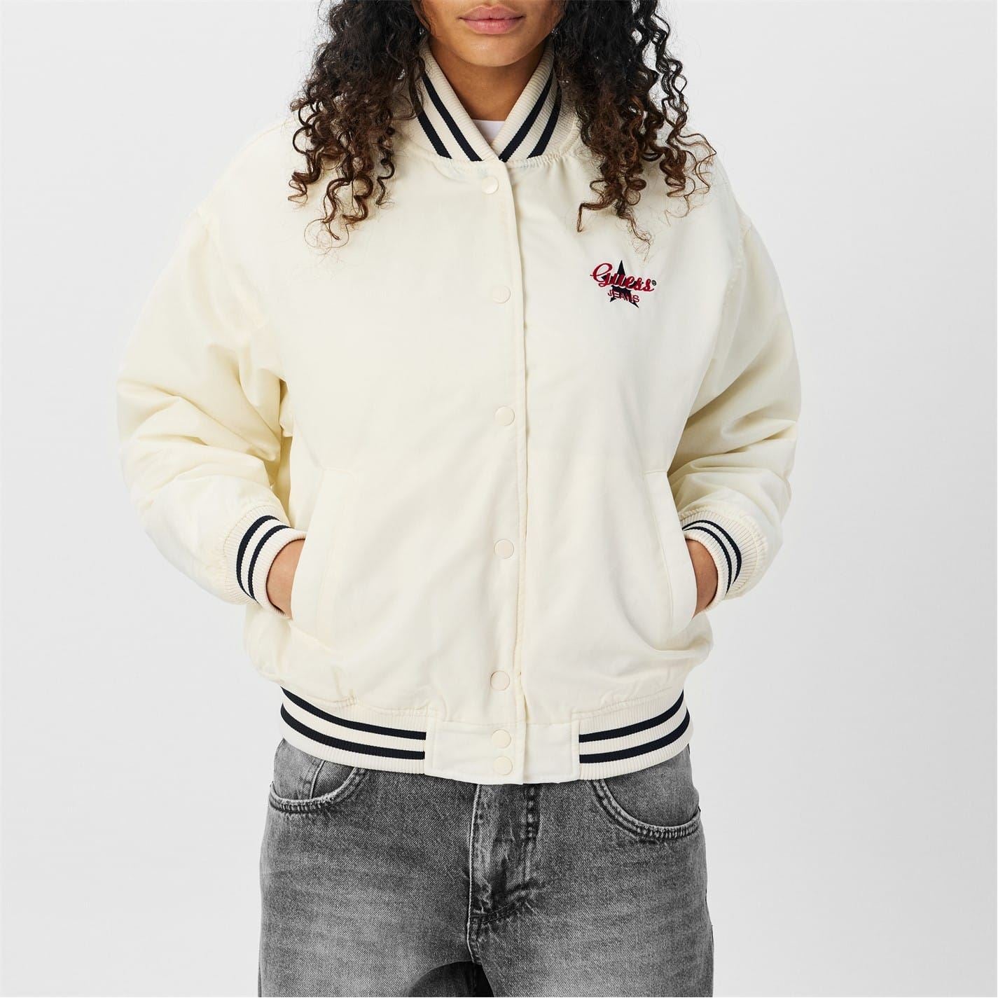 Guess Relaxed Fit Ribbed Cuff Bomber Jacket